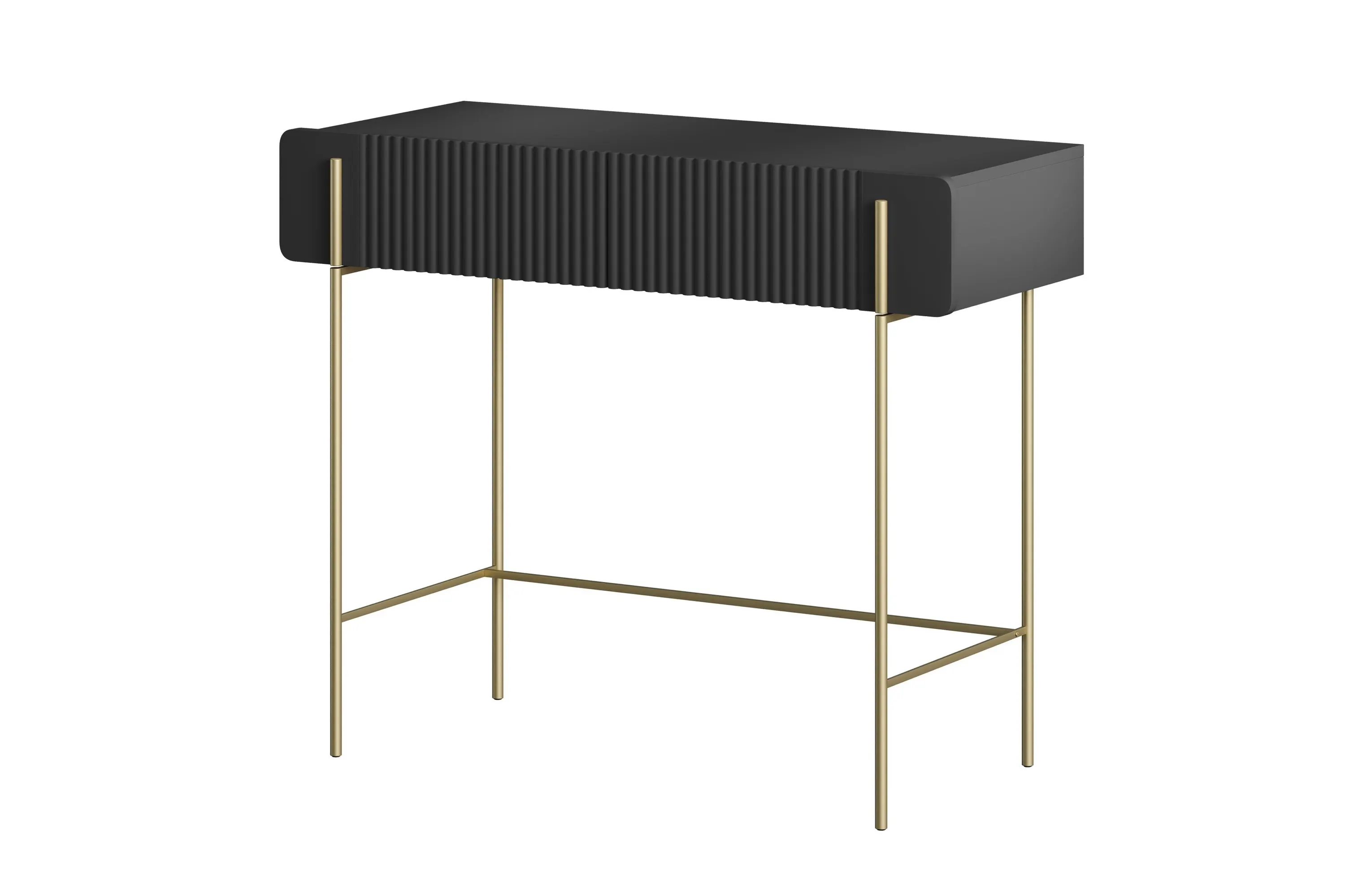 Toaletka z 2 szufladami MALMI ryflowany front 100cm - czarna - czarny stelaż