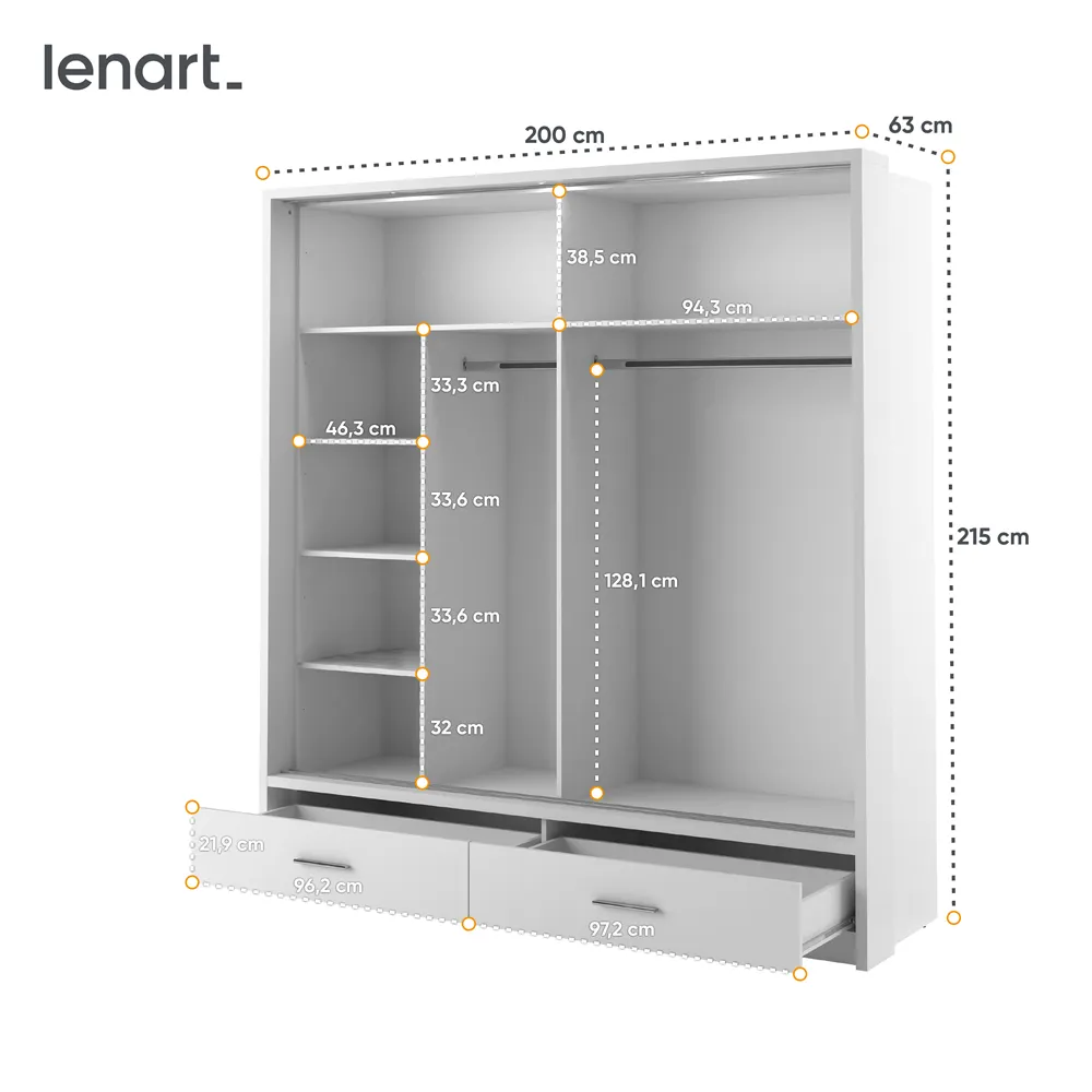 Szafa 2-drzwiowa LED ARTI AR-05P 200cm biała - AR5BIP