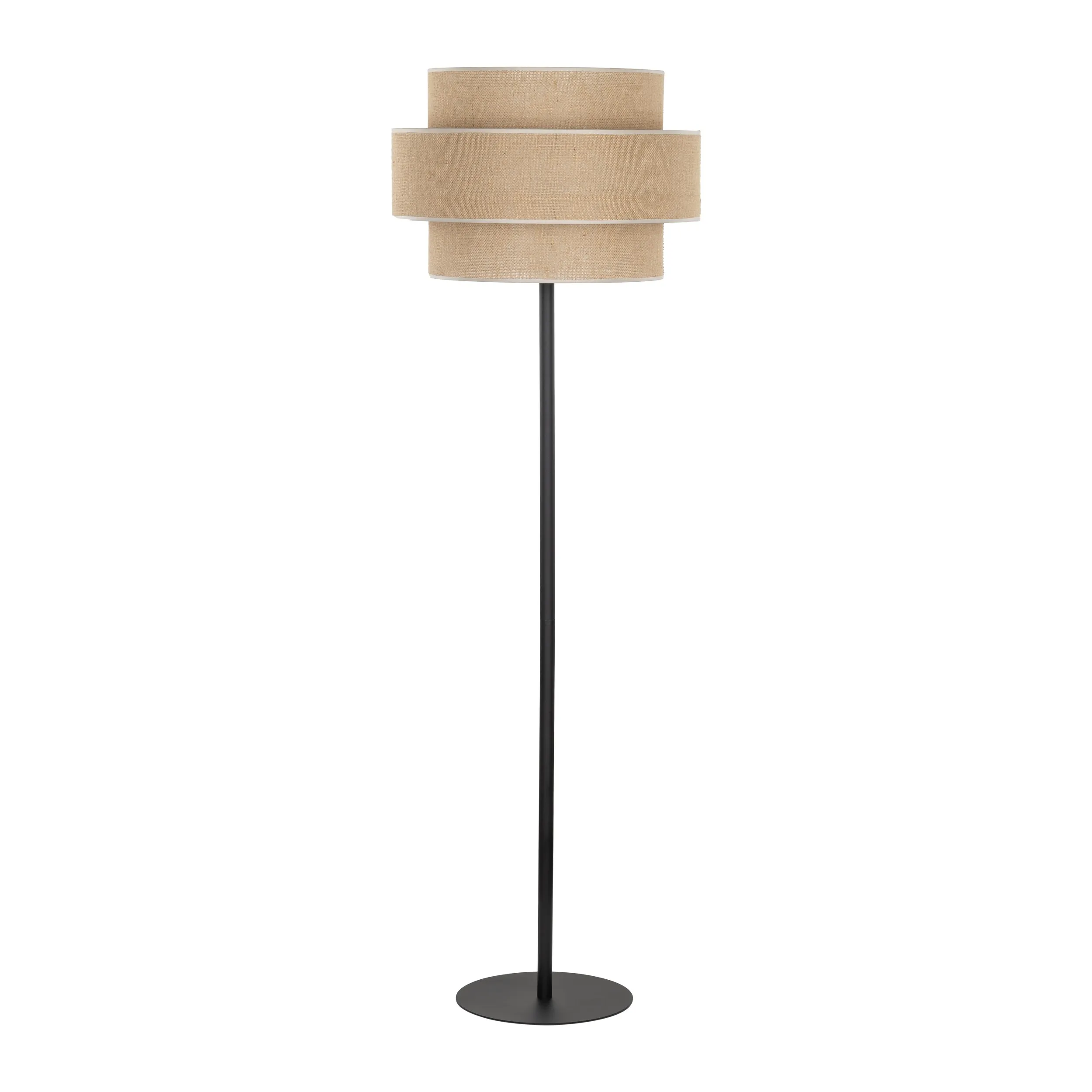 Lampa podłogowa CALISTO czarna brązowy abażur z tkaniny 159x50cm