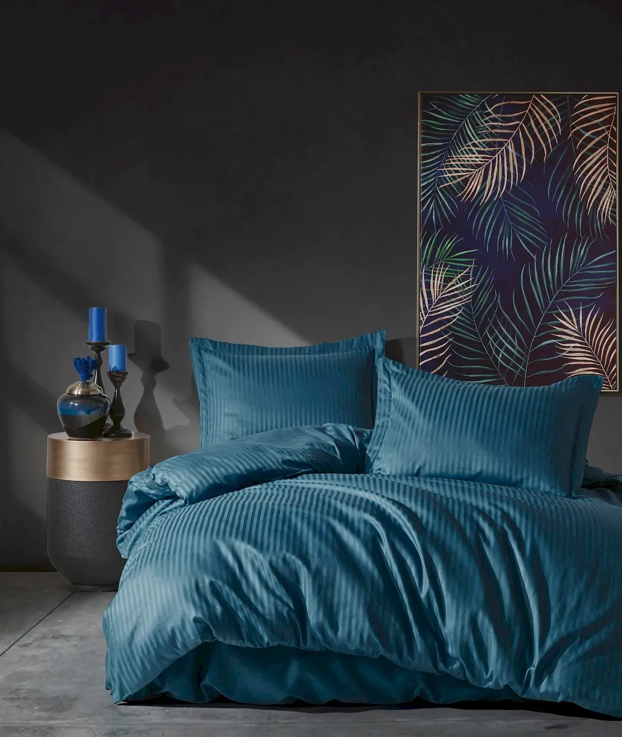 Komplet pościeli satynowej STRIPE 135x200 poszewka 80x80 niebieski
