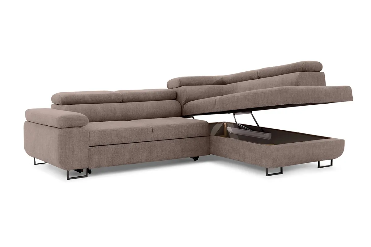 Narożnik prawostronny ANNABELLE L regulowane zagłówki nogi czarne tkanina Vogue 4 brązowy - B_165794