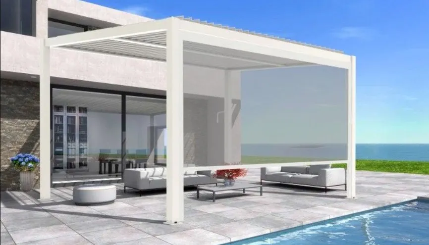 pergola, taras, szklana ściana, meble ogrodowe, basen