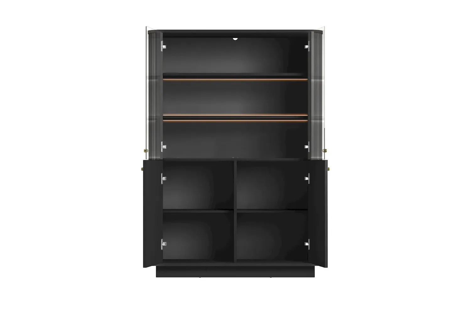 Witryna 4-drzwiowa VESPER z oświetleniem ryflowany front - czarny złote uchwyty cokół - B_169478