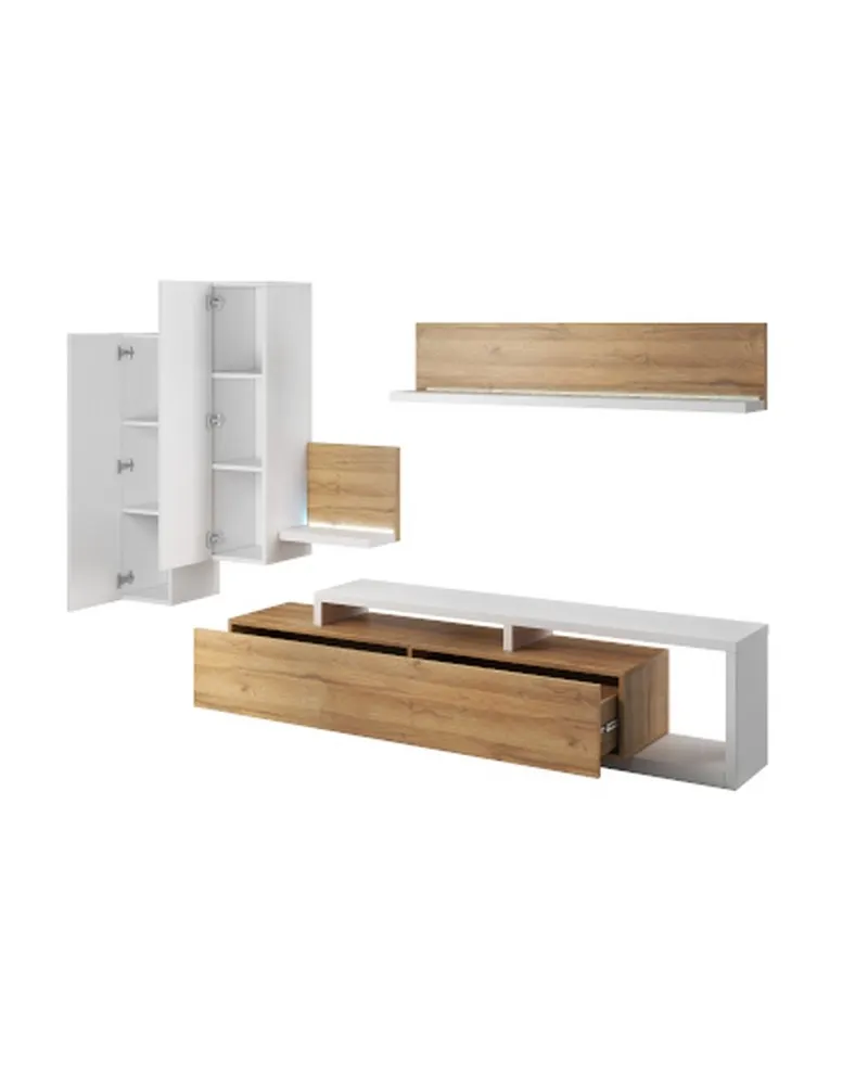 Meblościanka BOTA 09 dąb grandson biała z oświetleniem LED - 2482FG09