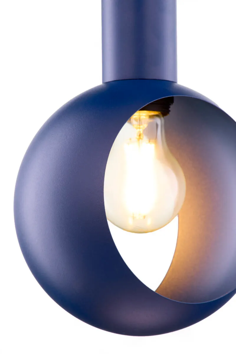 lampa wisząca, kinkiet, metalowa obudowa, niebieski kolor, żarówka LED