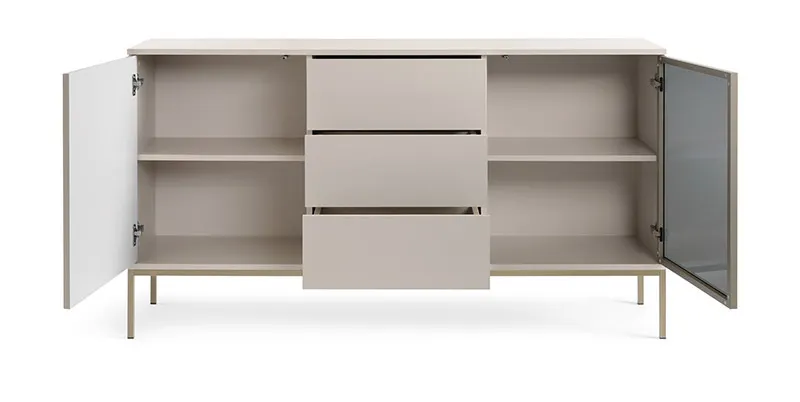 Komoda z 3 szufladami przeszkleniem i oświetleniem SENTO 1 pkt. LED cashmere - SENTO_KSZ154_CASHMERE