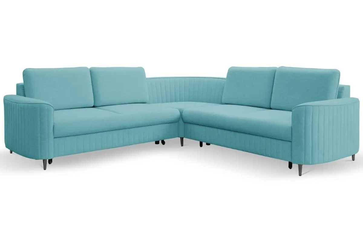 Narożnik rozkładany z pojemnikiem LAREN CASTEL 251 cm lewy niebieski czarne nóżki - LAREN_NAR_CASTEL70_L_CZ