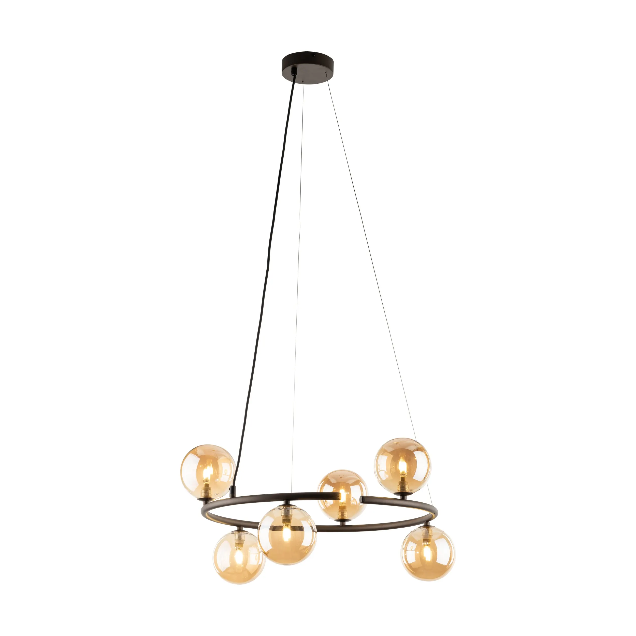 Lampa wisząca ANABELLE brązowa z brązowymi okrągłymi szklanymi kloszami 140x62cm - TK_6571