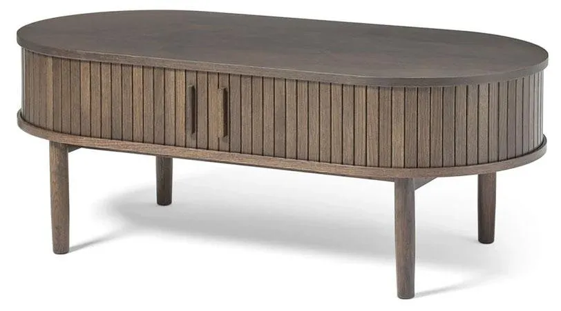 Stolik kawowy owalny META z półką i lamelami 60x120 cm dąb ciemny