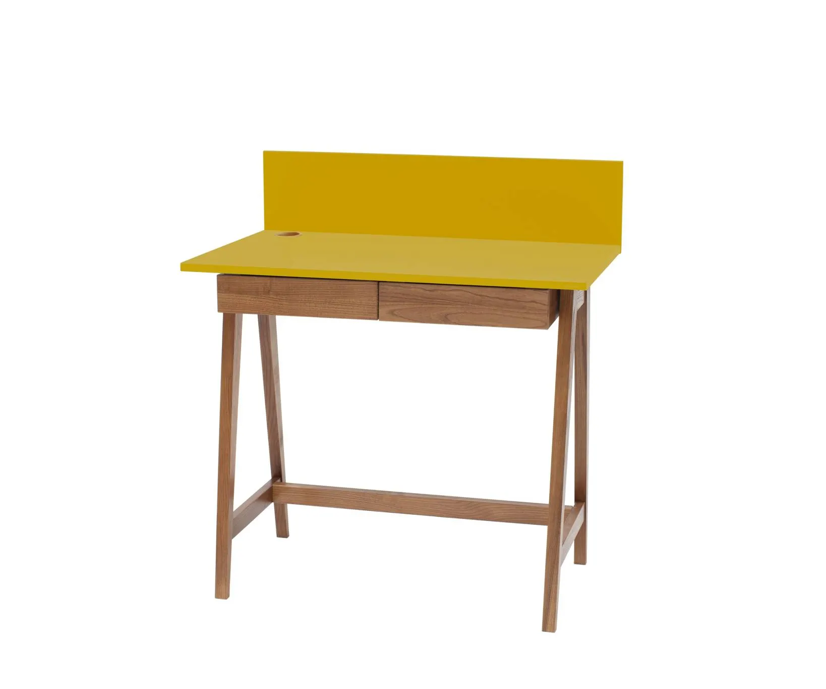 Biurko z szufladami i panelem LUKA 85x50 żółte/nogi kolor dąb