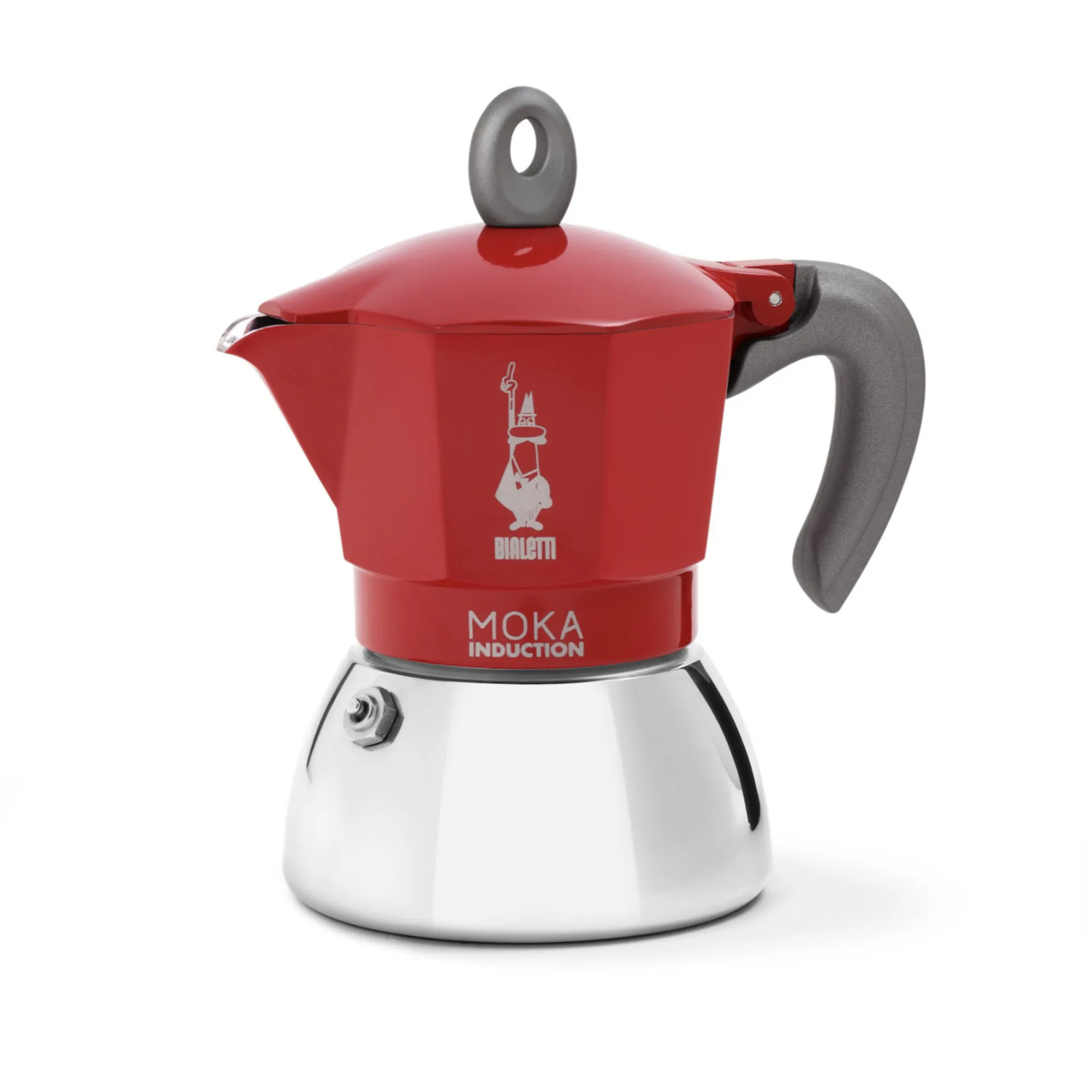 image ekspres do kawy, kawiarka moka, czerwona, metalowy korpus, indukcja