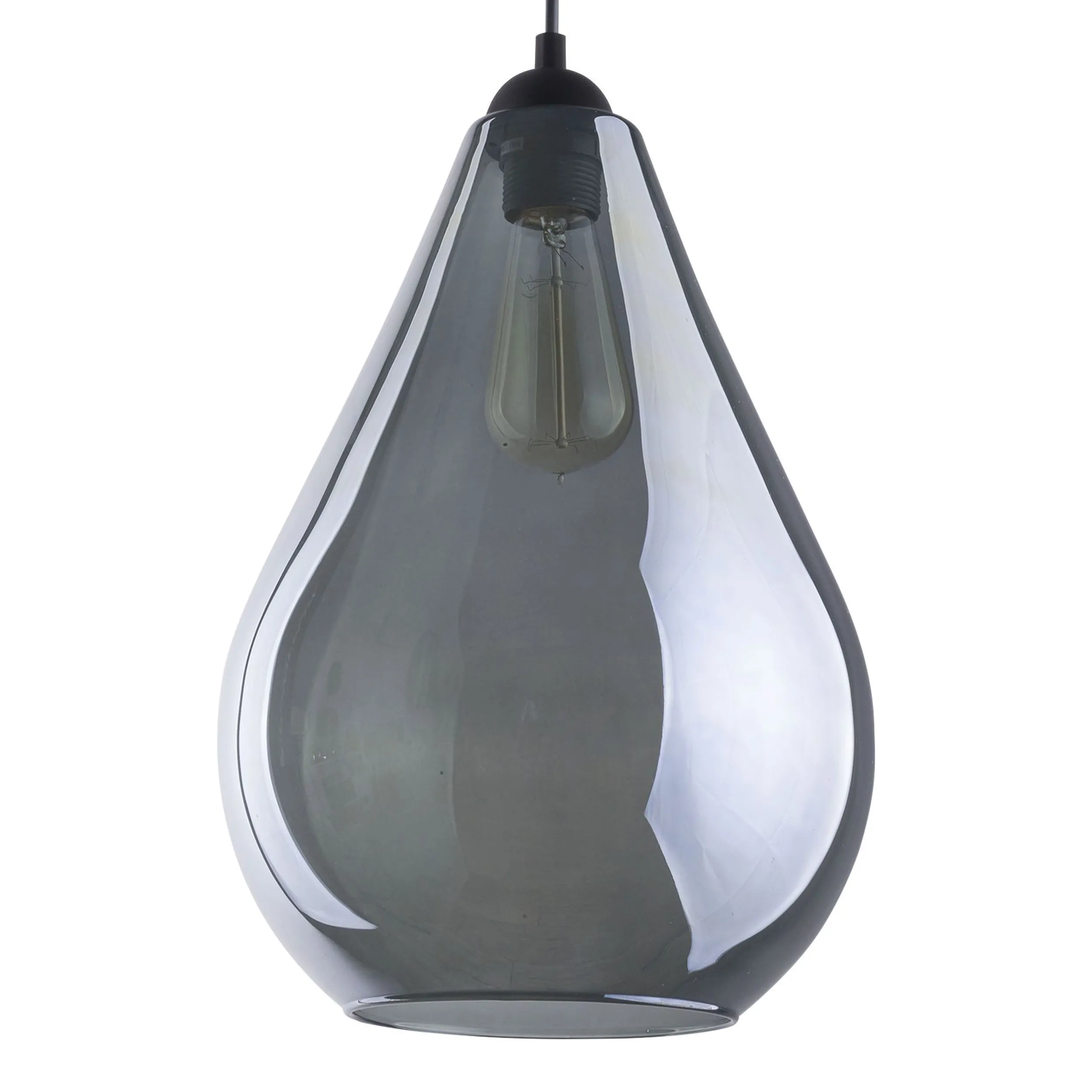 Lampa wisząca FUENTE czarna z szarym okrągłym kloszem w kształcie kropli 180x24cm - TK_2326