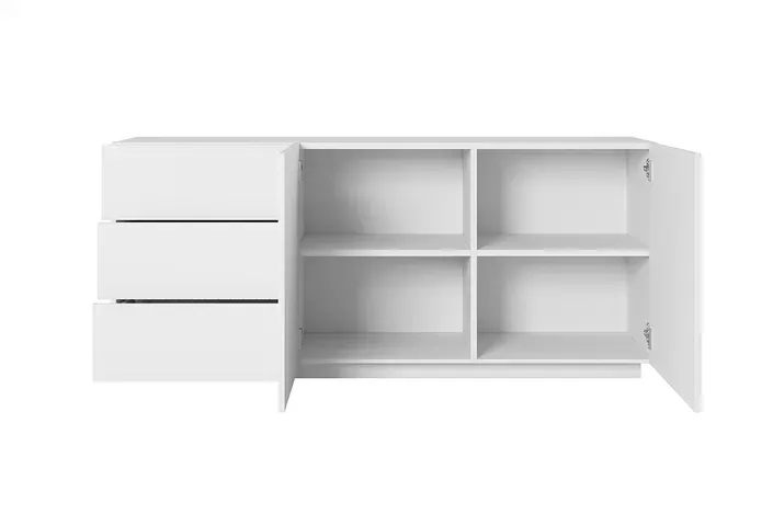Komoda ASHA 167 z szufladami - biały mat - ryflowany front - cokół