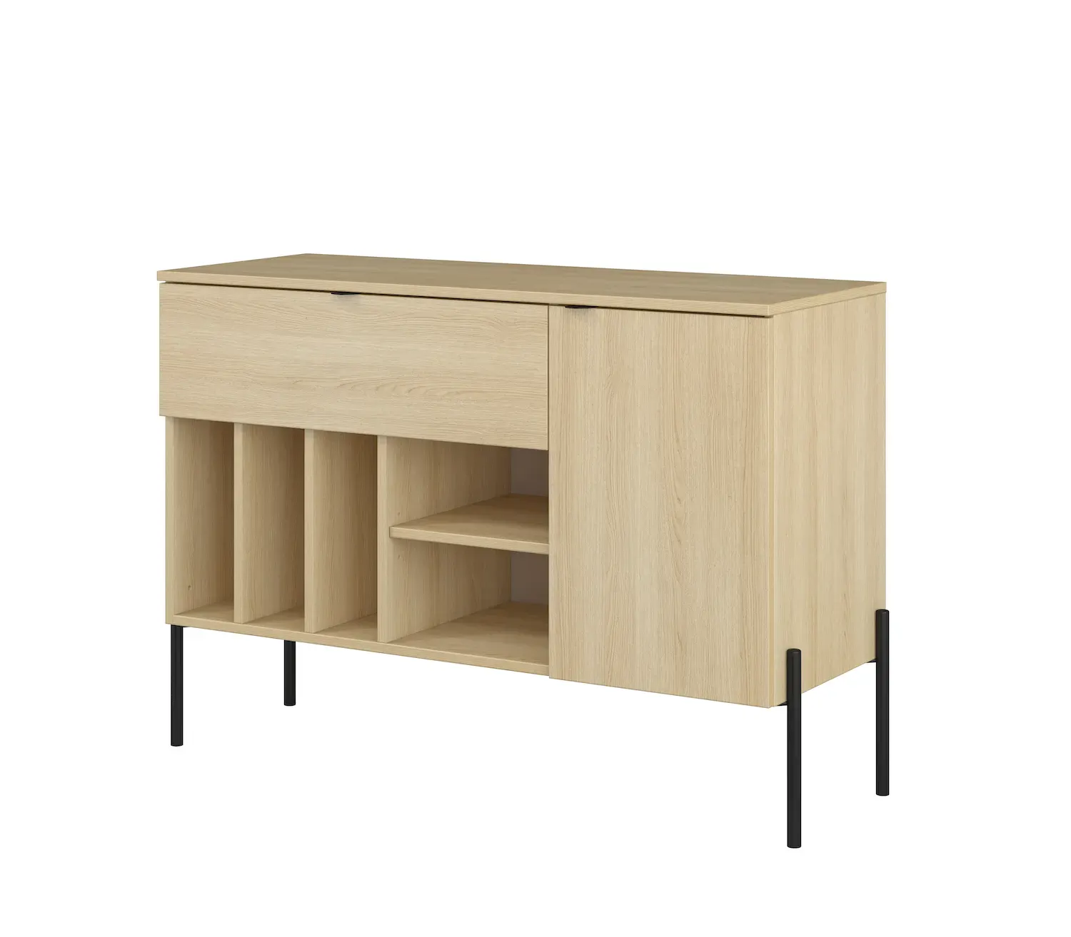 Komoda z szafką i szufladą ORE 105 cm dąb lindberg czarne nóżki