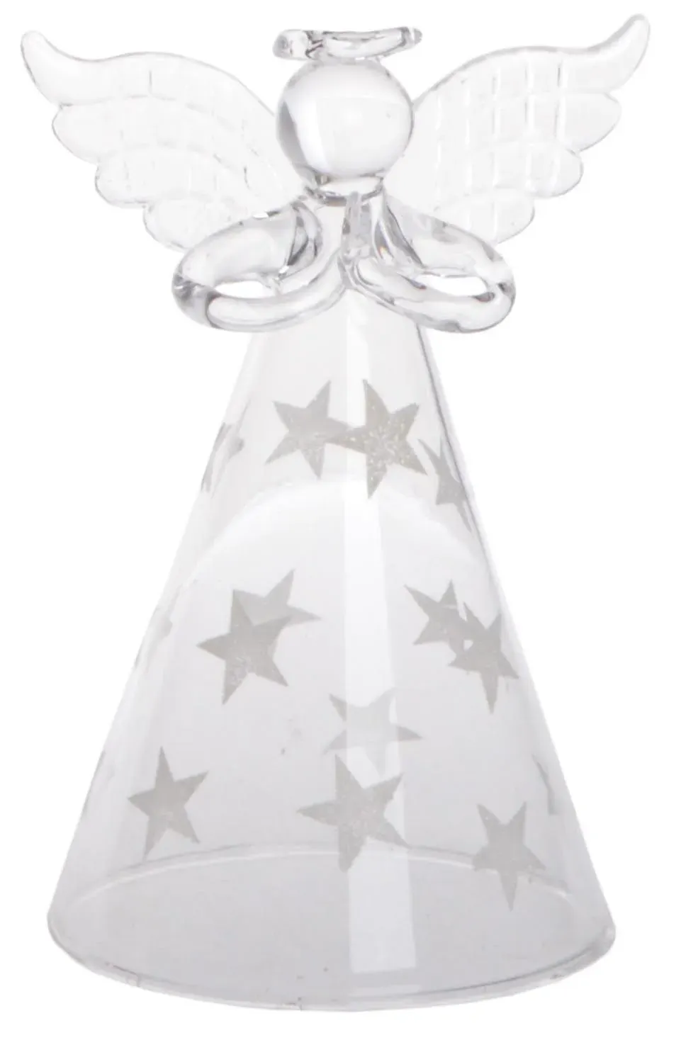 ANIOŁEK szklany W BIAŁE GWIAZDKI duży biały