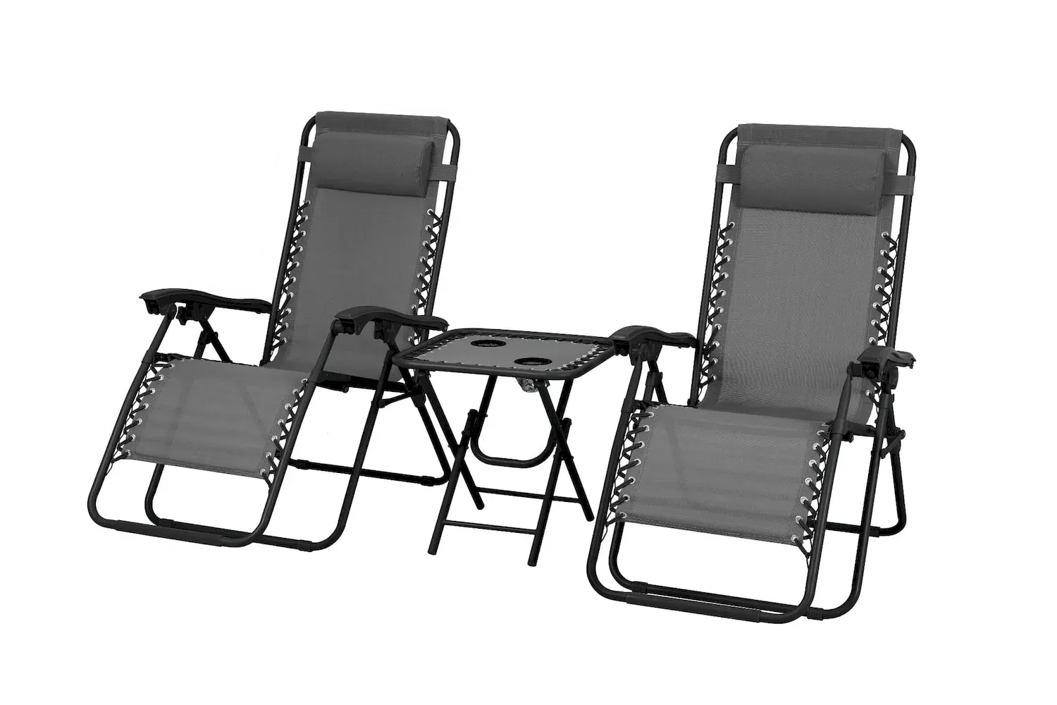 Zestaw 2 leżaków + stolik kawowy DELUX szary