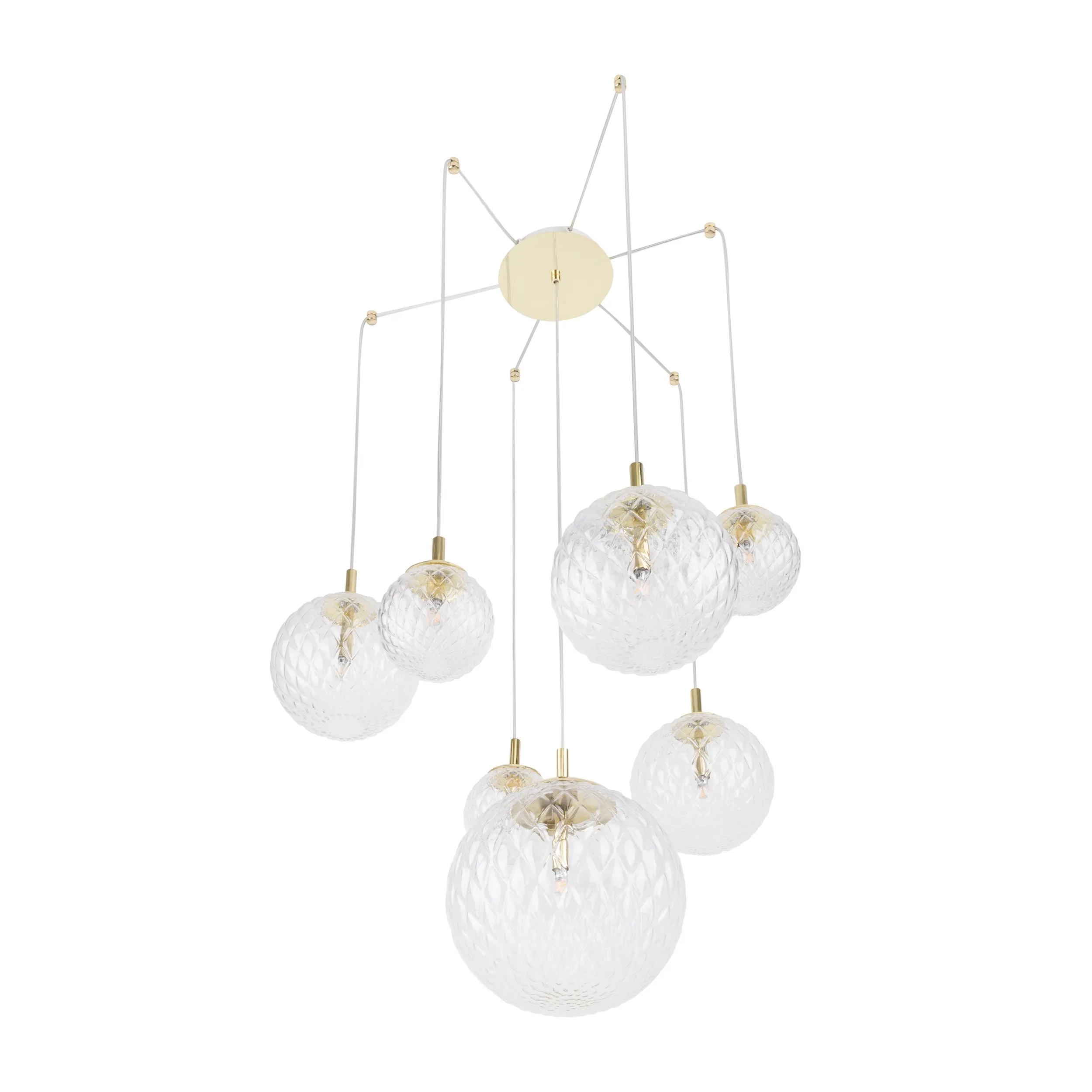 Lampa sufitowa CADIX złota z dodatkowymi podwieszeniami transparentne kryształowe okrągłe klosze w różnych rozmiarach 500x200cm - TK_4608