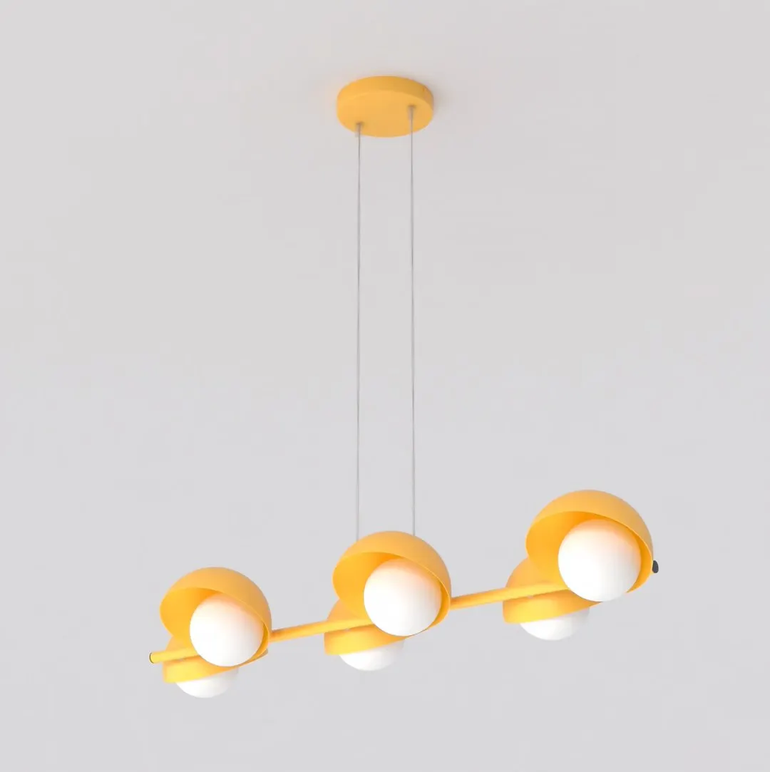 image lampa wisząca, żółta, kula, geometryczny design, podwieszana