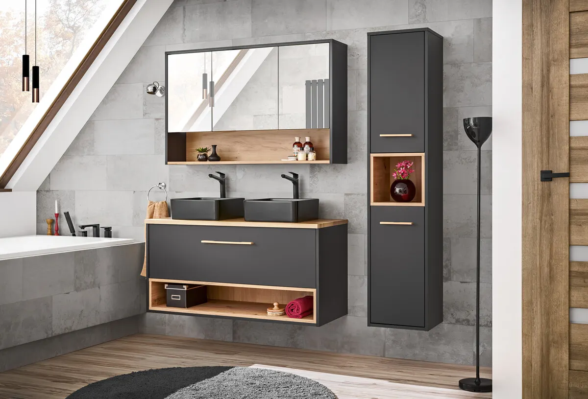 Szafka pod umywalkę BORNEO COSMOS szara, dąb artisan 120x57x46cm - BORNEO_COSMOS_854_FSC