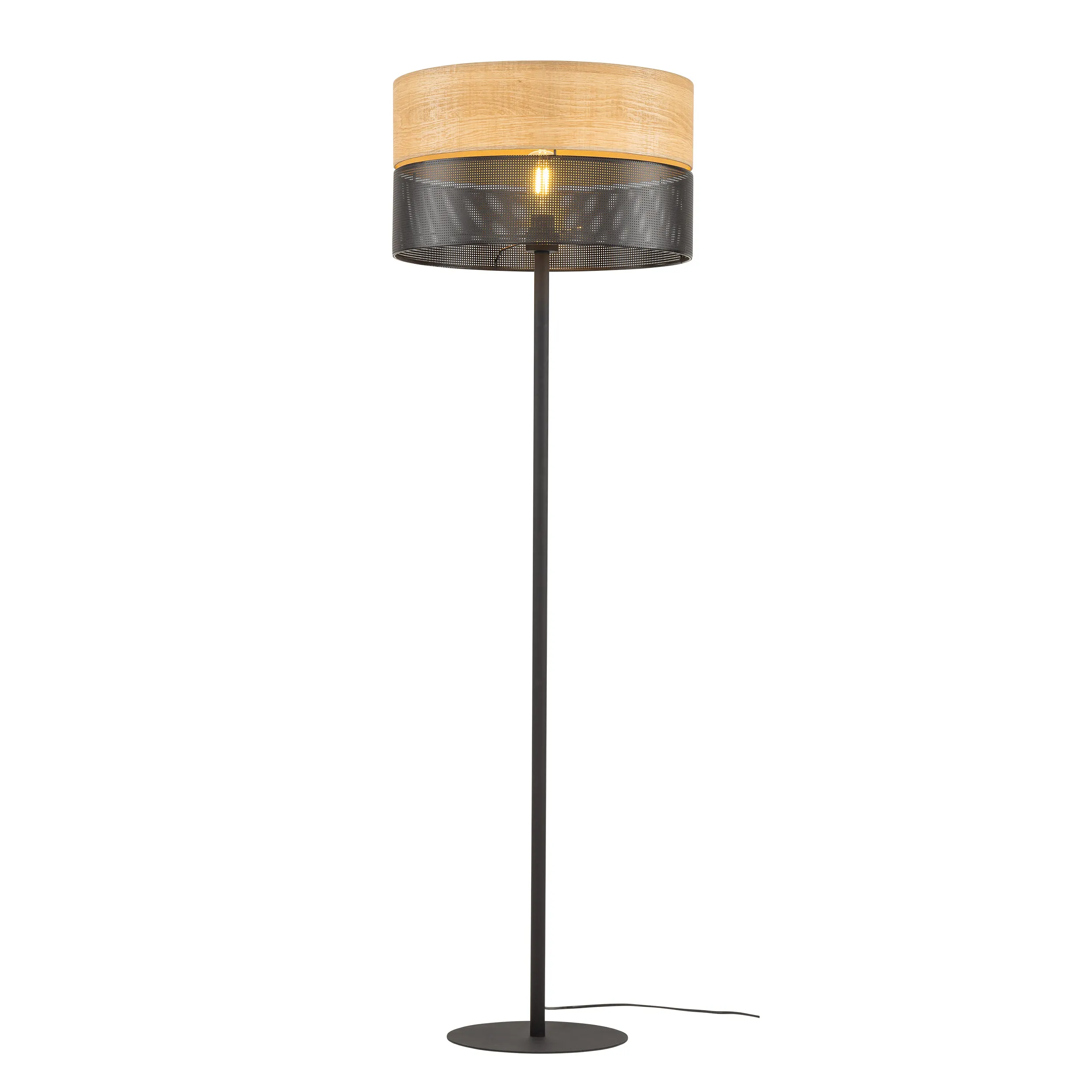 Lampa podłogowa NICOL czarna metalowa z drewnianym elementem 159x50cm - TK_5123