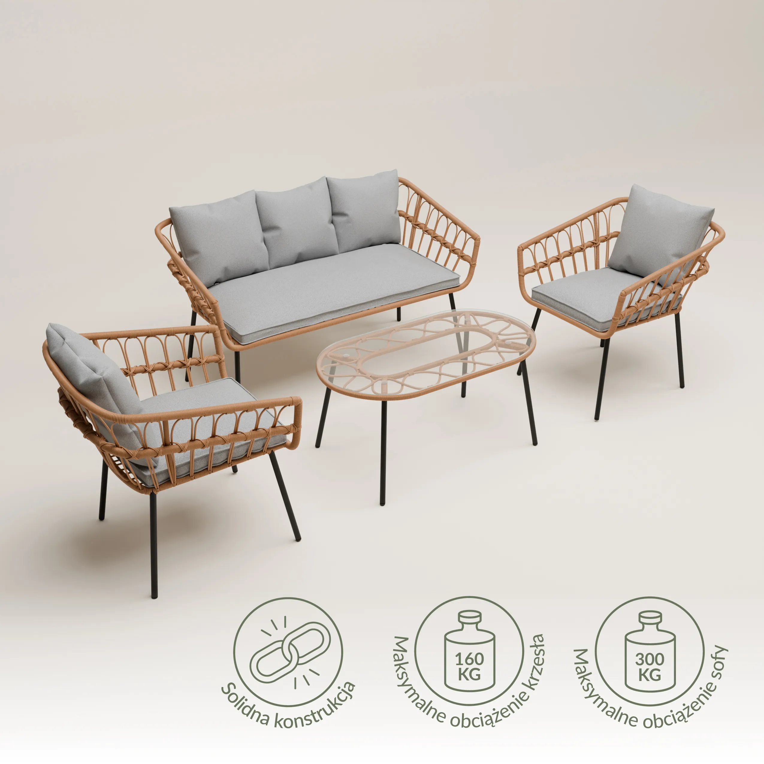 Zestaw ogrodowy wypoczynkowy PLAIT 4-set technorattan szary Zenjoy - PLAIT_SZARY