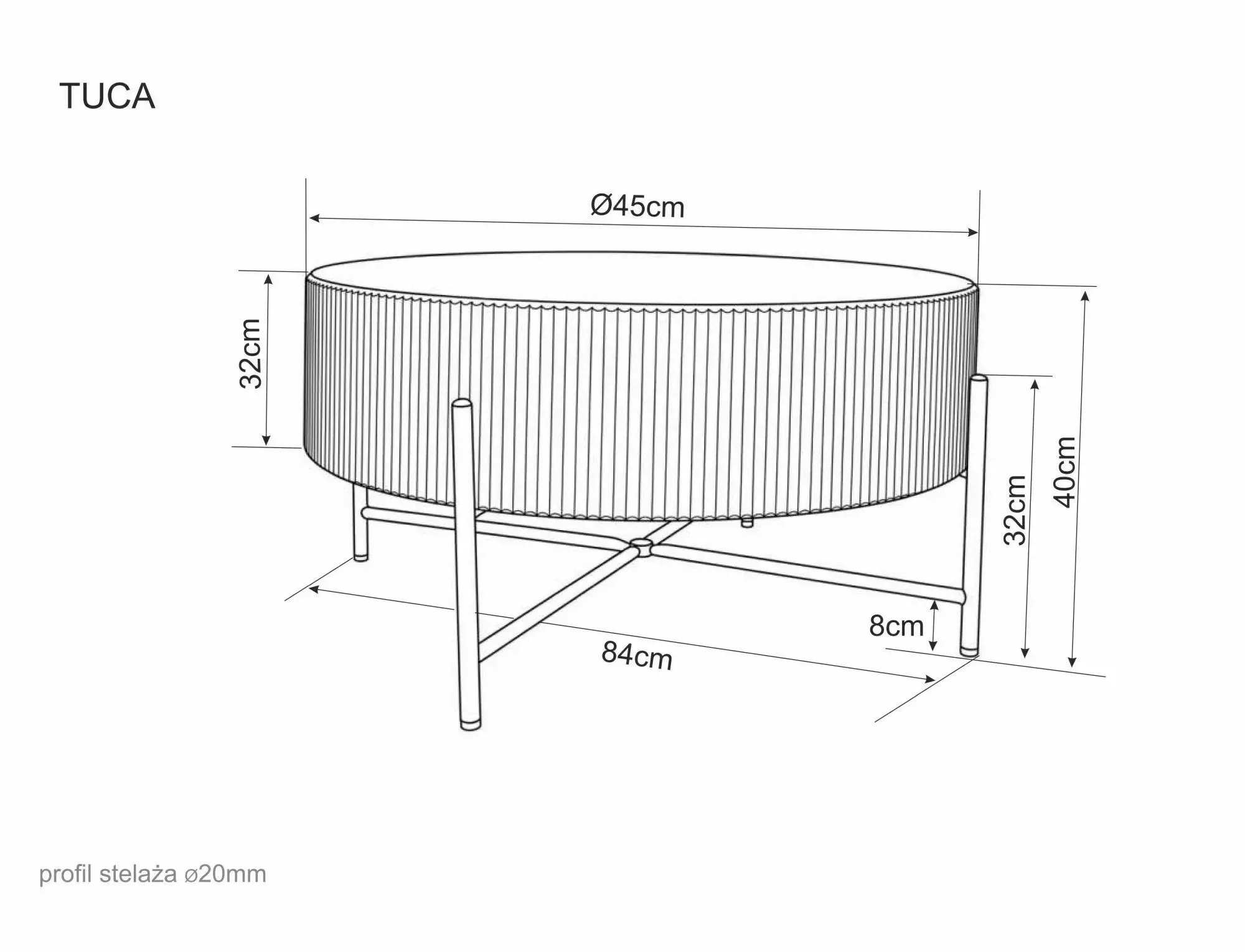 image stolik okrągły, tkanina plisowana, podstawa metalowa, średnica 45 cm, wysokość 40 cm