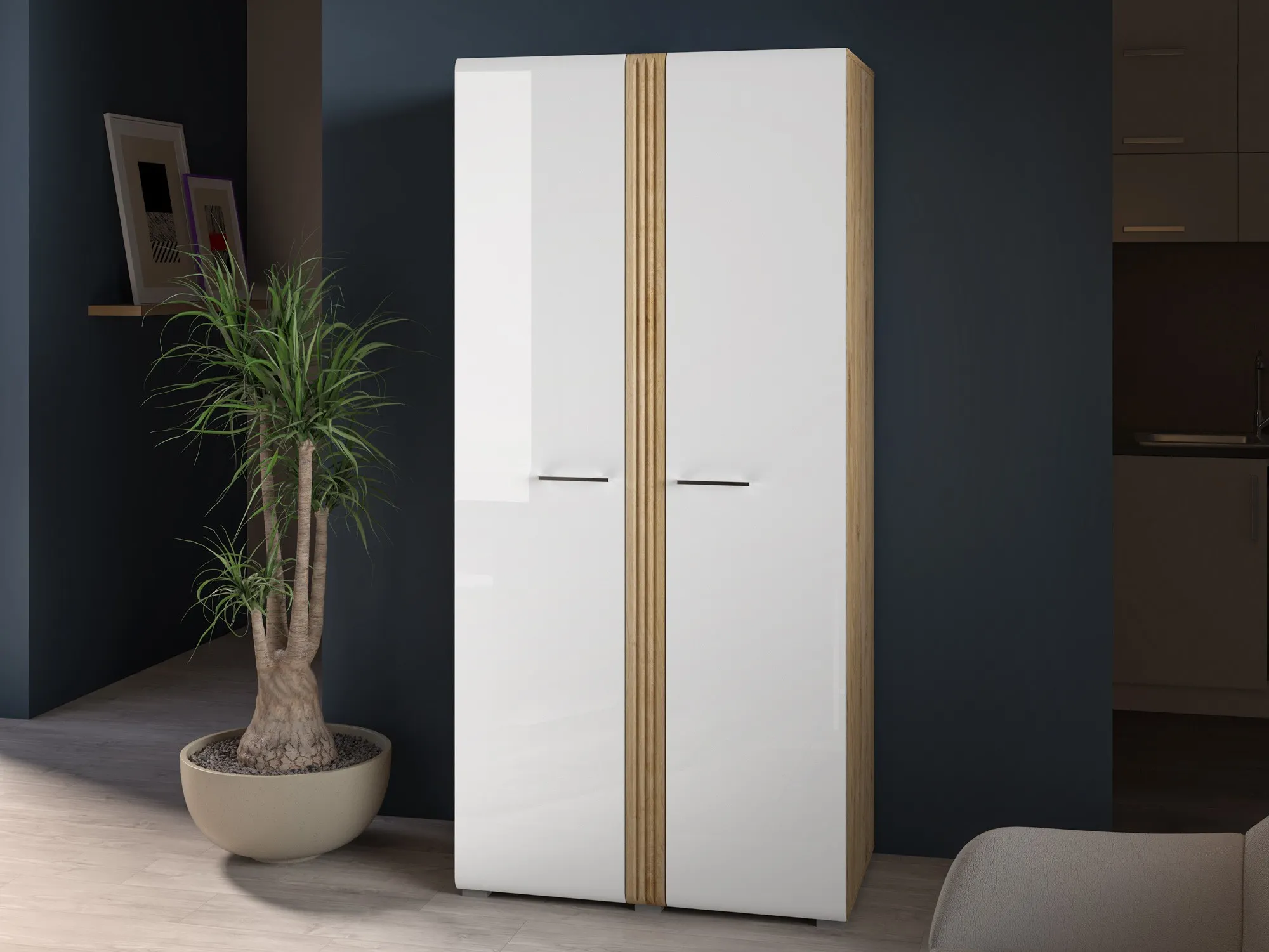 Szafa 2-drzwiowa ADAGIO 01 dąb castello, biały połysk - 1ADAG01-001