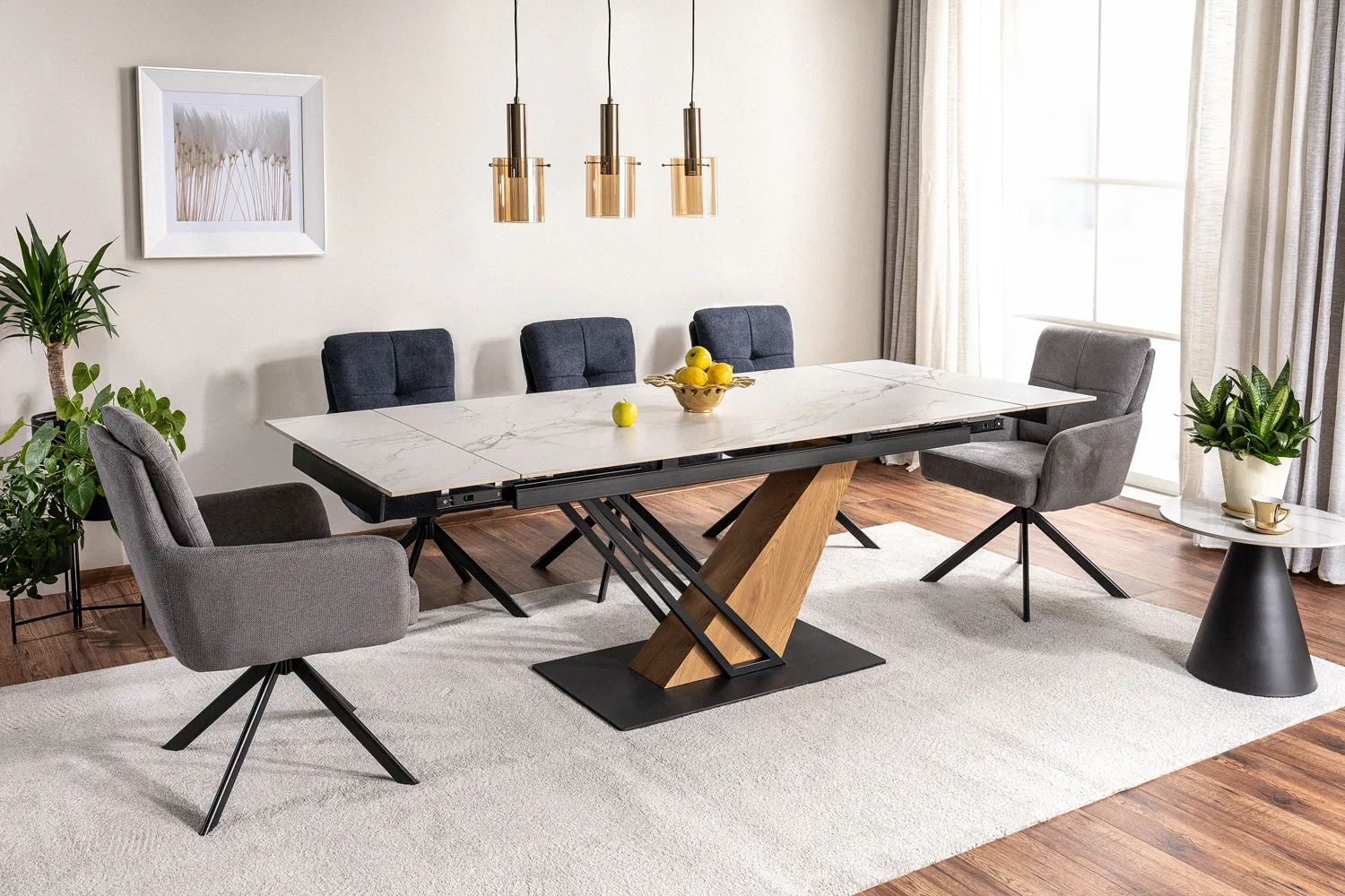 Stół rozkładany ceramiczny blat GENESIS 90x160-220 biały mat stelaż dąb czarny - GENESISBD160