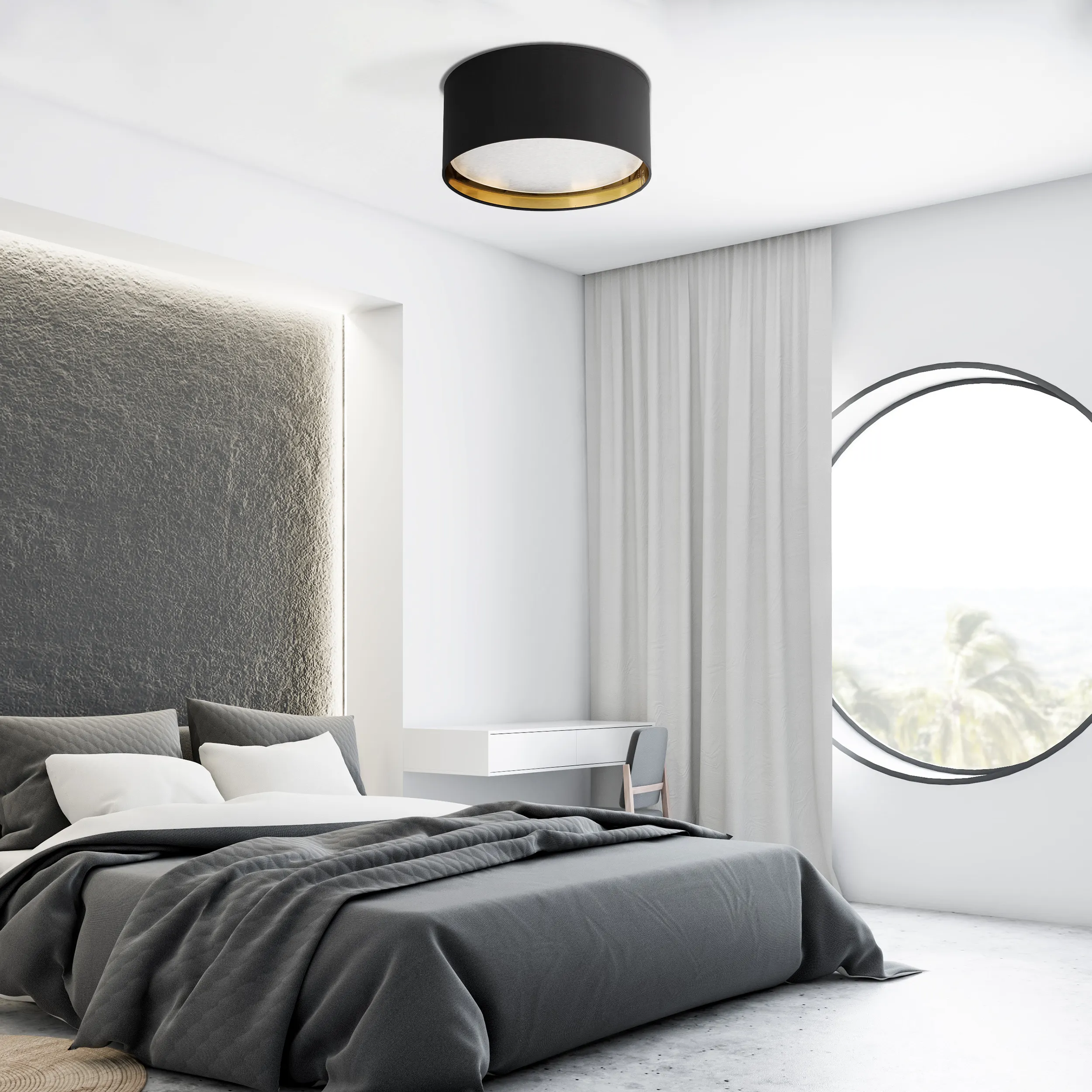 Lampa sufitowa BILBAO czarna wewnątrz złota z białym kloszem okrągła 45x17cm - TK_3376