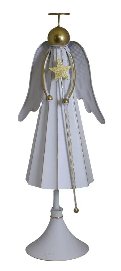 Metalowy ANIOŁ Z GWIAZDKĄ biało-złoty