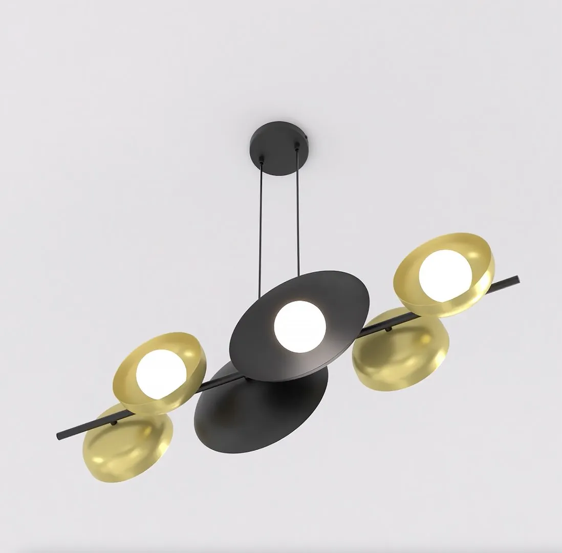lampa sufitowa, kinkiet sufitowy, czarny kolor, złote elementy, okrągłe halogeny