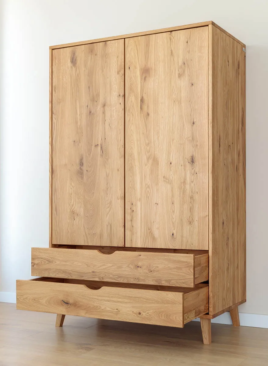 Szafa 2-drzwiowa z 2 szufladami lity dąb olejowany 180x110x60 cm Simona - PRHSIM06