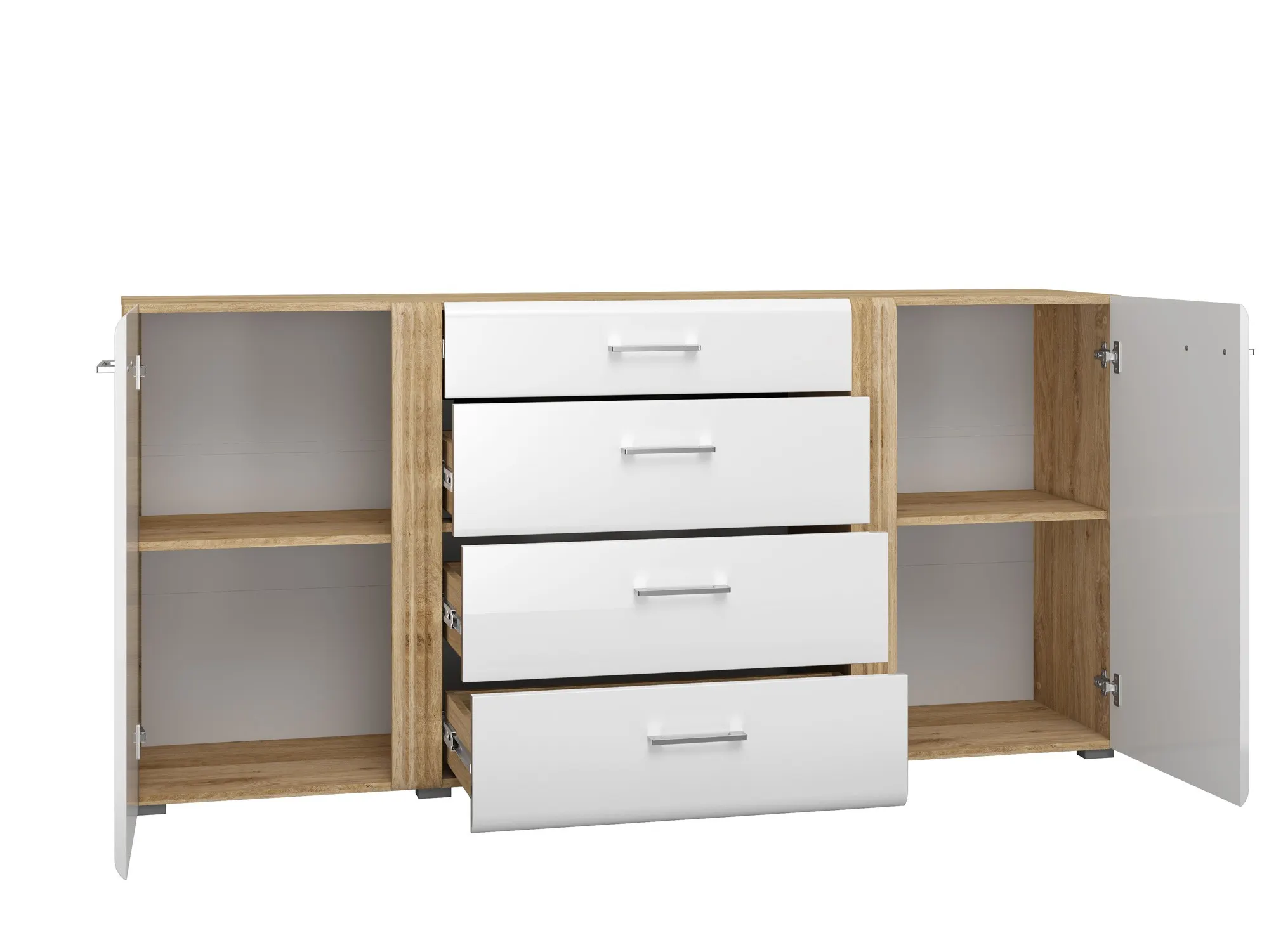 Komoda 2-drzwiowa z 4 szufladami ADAGIO 06 dąb castello, biały połysk - 1ADAG06-001