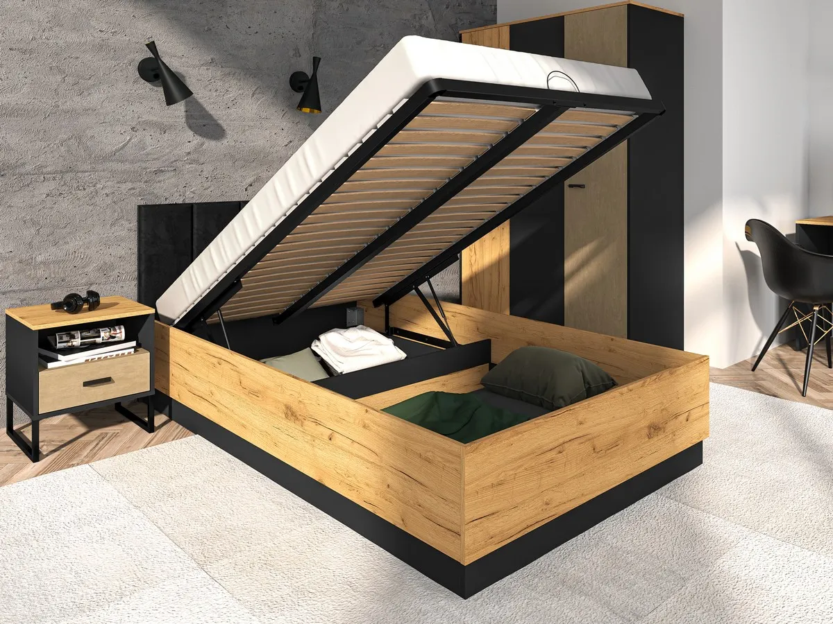 Łóżko z podnoszonym stelażem Colt 09-01 dąb craft złoty, czarny, stal premium 120x200 - 1COLT0901-001