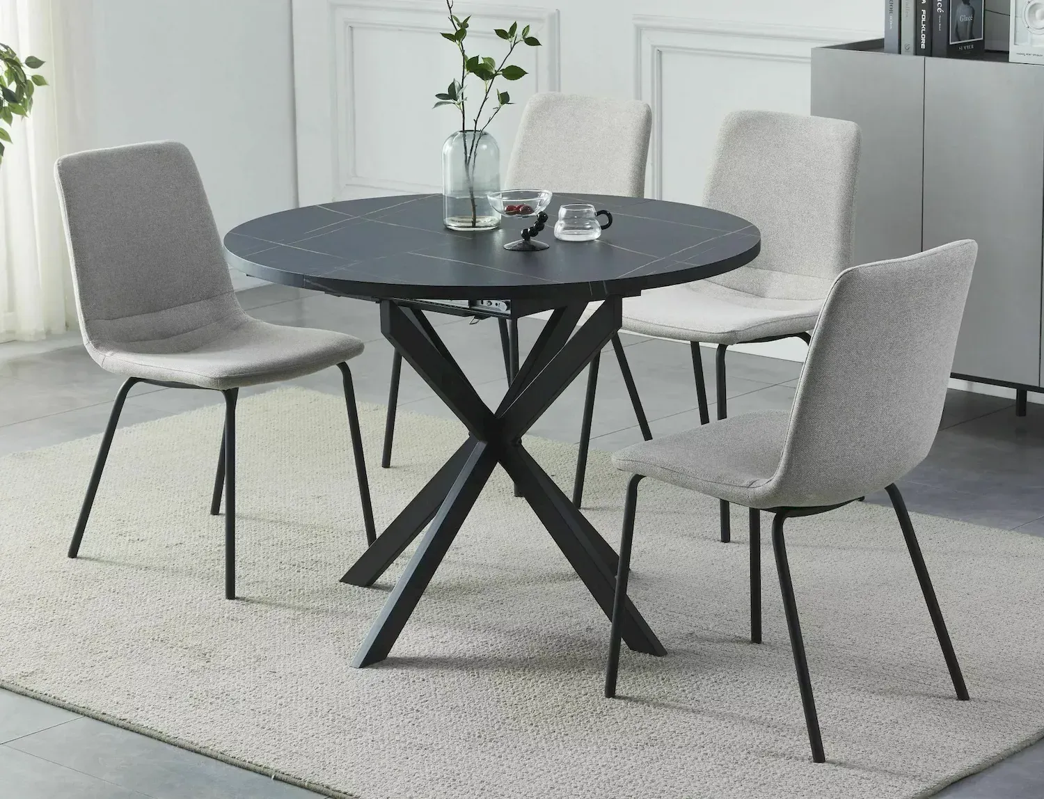 Stół okrągły rozkładany GASTON FI 100 (135) czarny efekt marmuru stelaż czarny - GASTONCMAC100