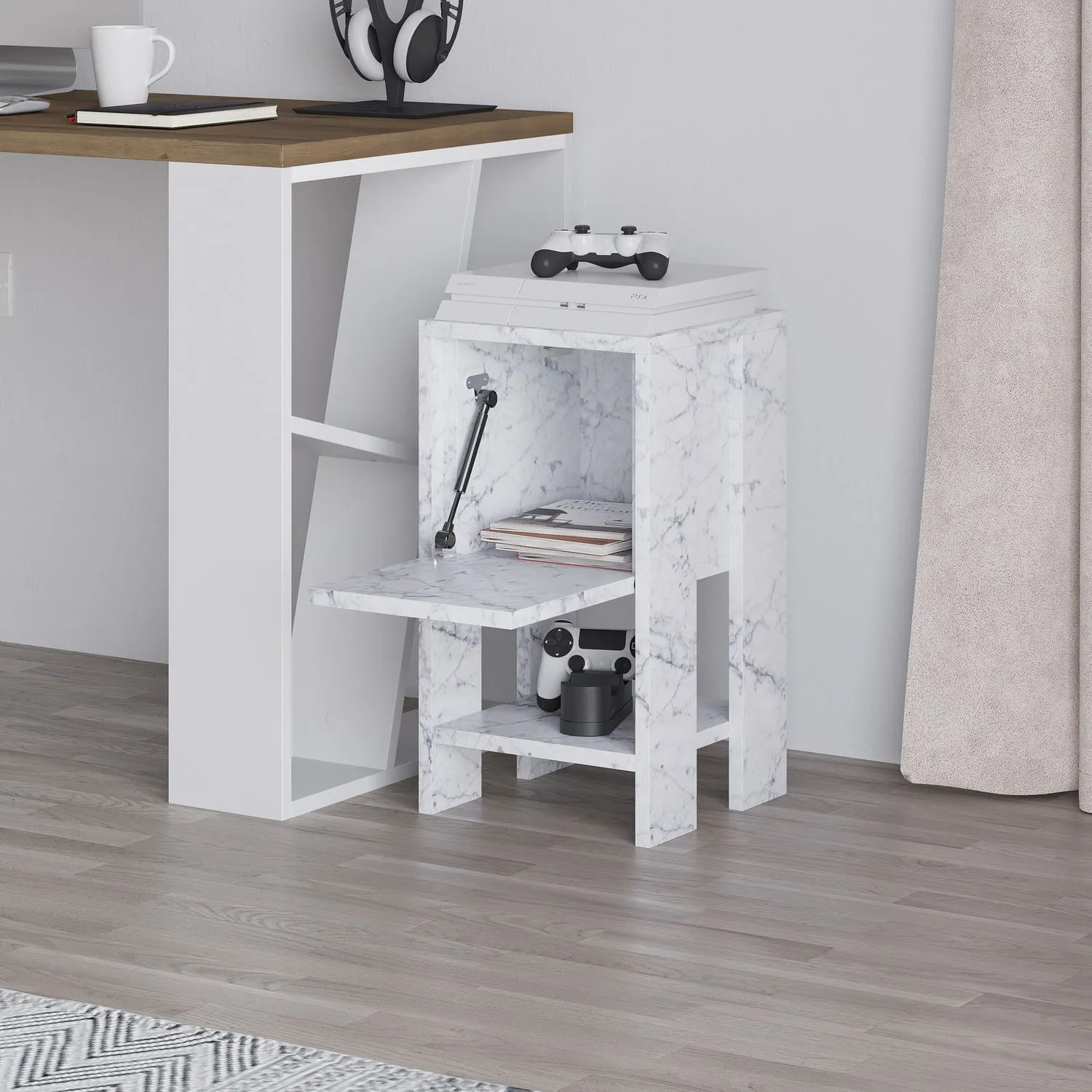 Szafka nocna EMA 30x30x55 biały efekt marmuru — zdjęcie 7