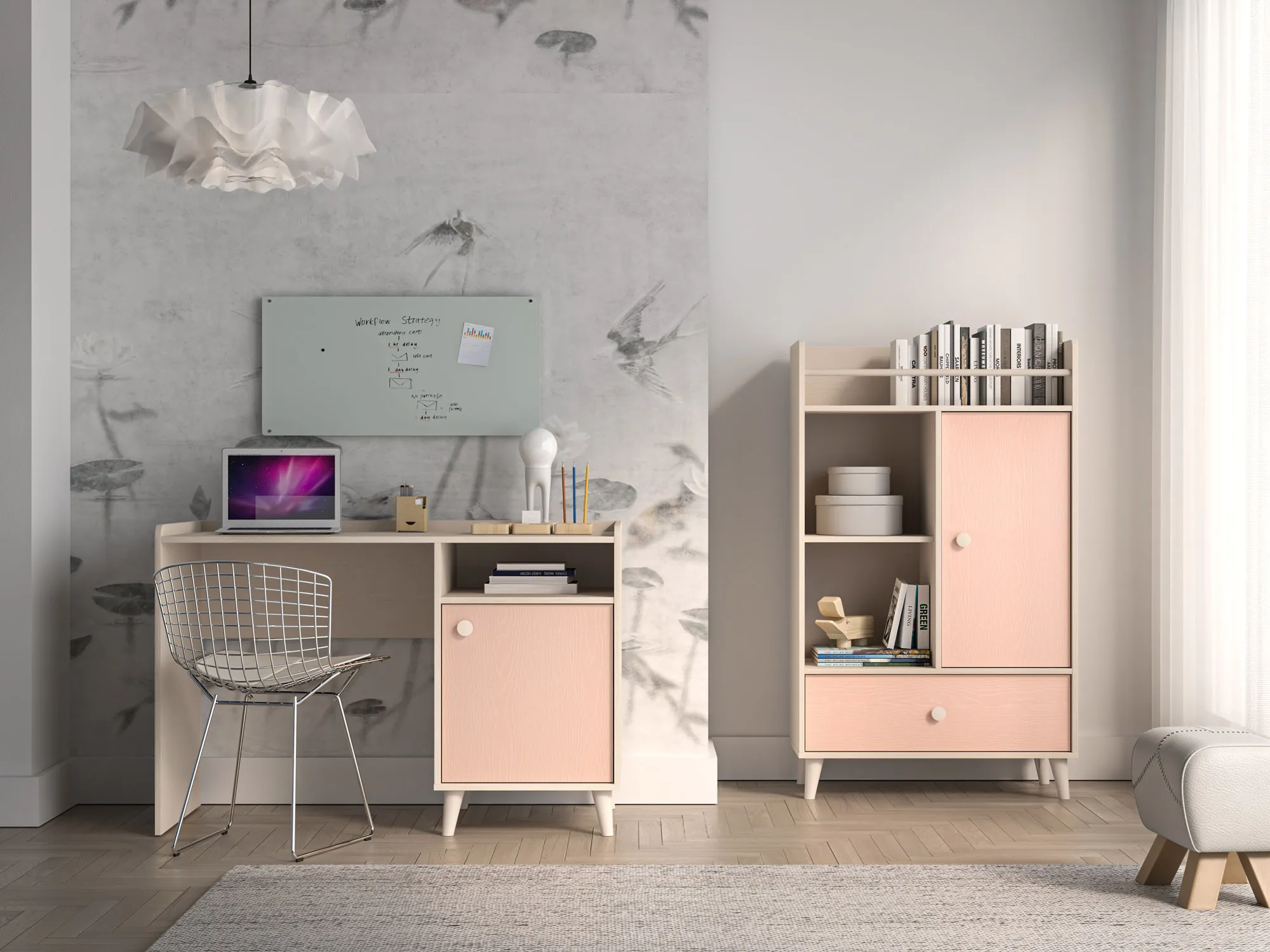 Biurko z szafką MEVEL 07  piasek pustyni, różowy — zdjęcie 8