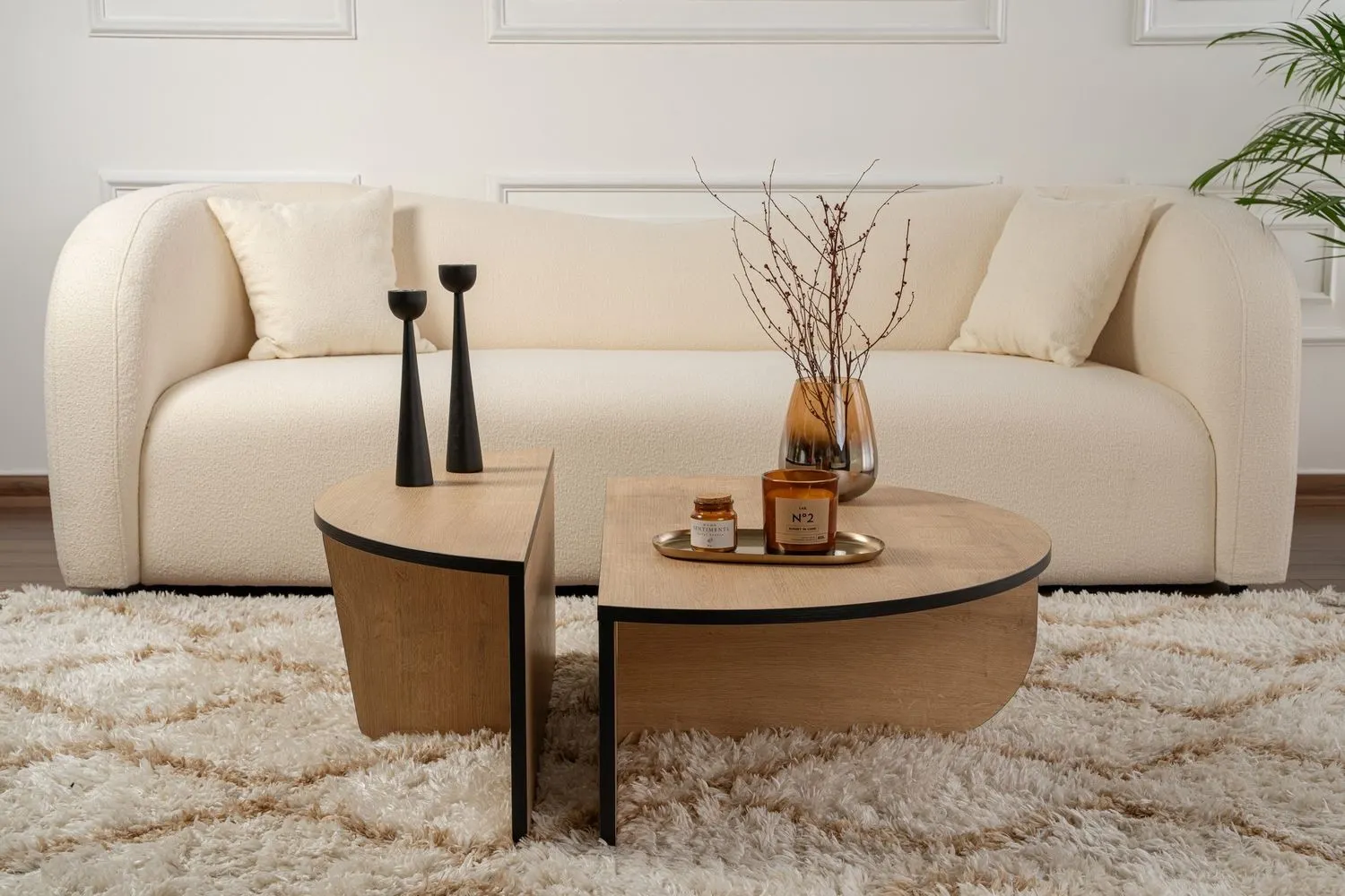 Stolik kawowy 2-elementowy ORION 90x90 cm dąb naturalny z czarną lamówką - ASI_353NRD1119