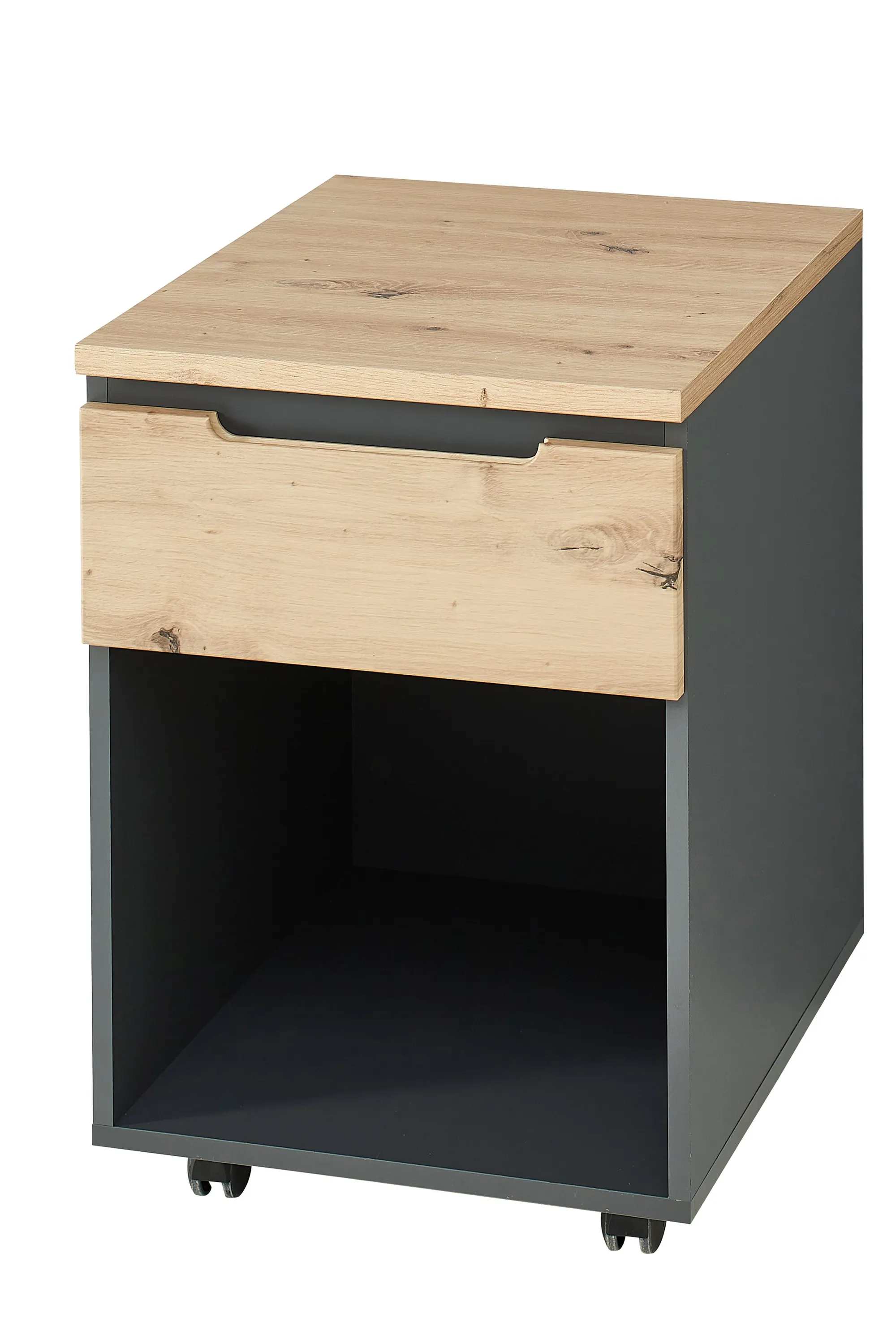 Kontenerek BREGO 16 do biurka z 1 szufladą na kółkach dąb artisan antracytowy 66x55x45cm