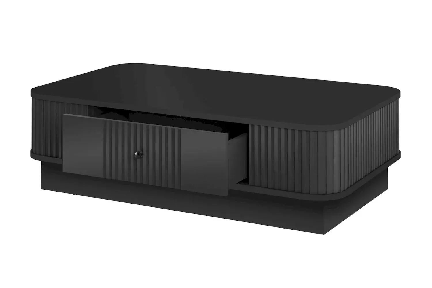 Stolik kawowy z szufladą VESPER ryflowany front - czarny czarny uchwyt cokół - B_169464