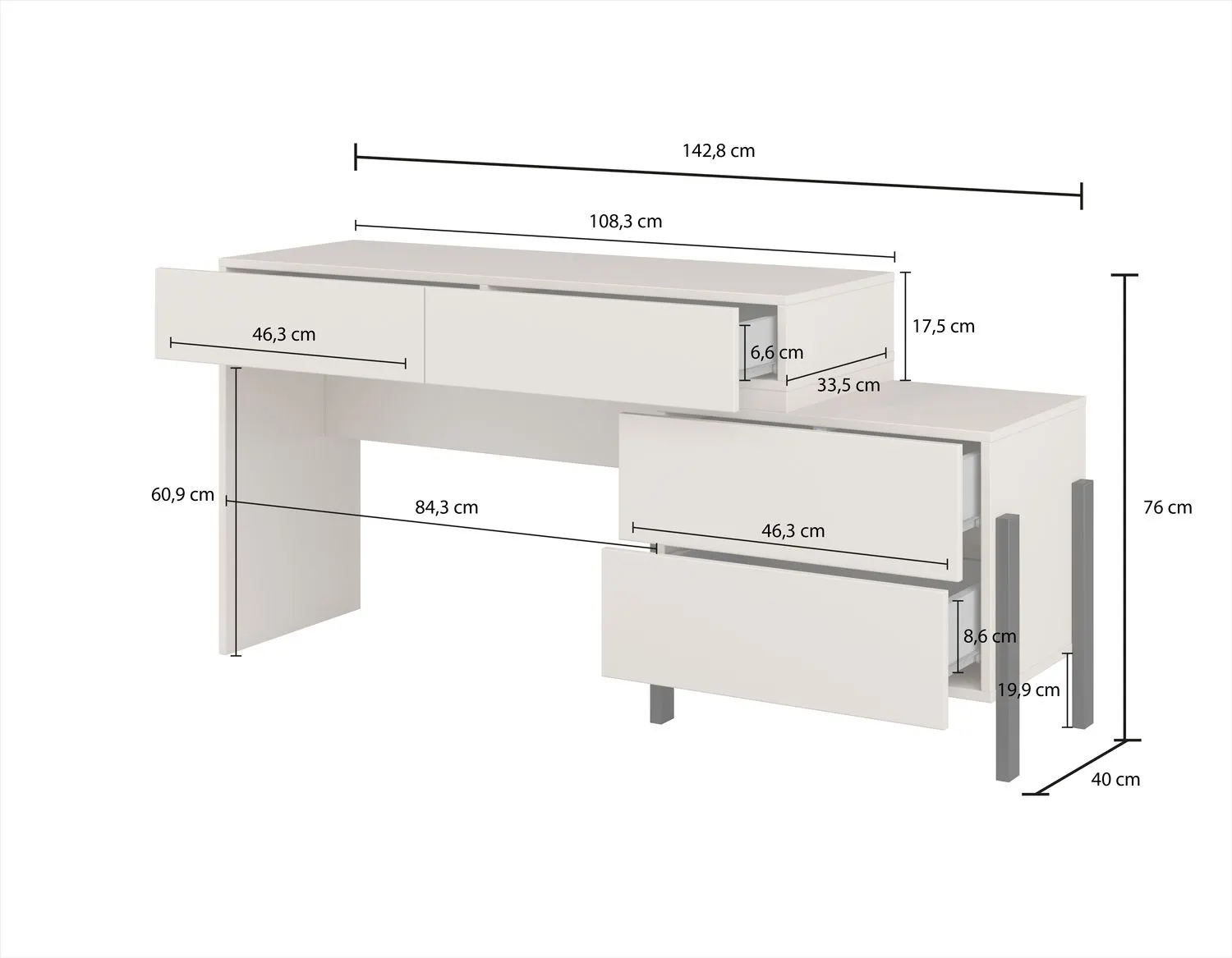 Toaletko-biurko z szufladami JUKON S 143 cm kaszmirowa - 24KSND03