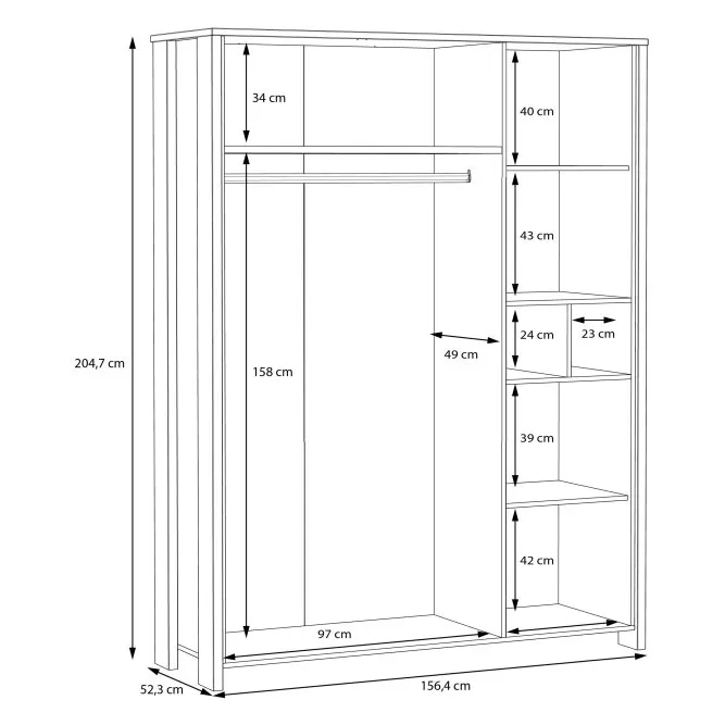 Szafa CLIF 4-drzwiowa z lustrem 156 cm, old wood vintage, beton