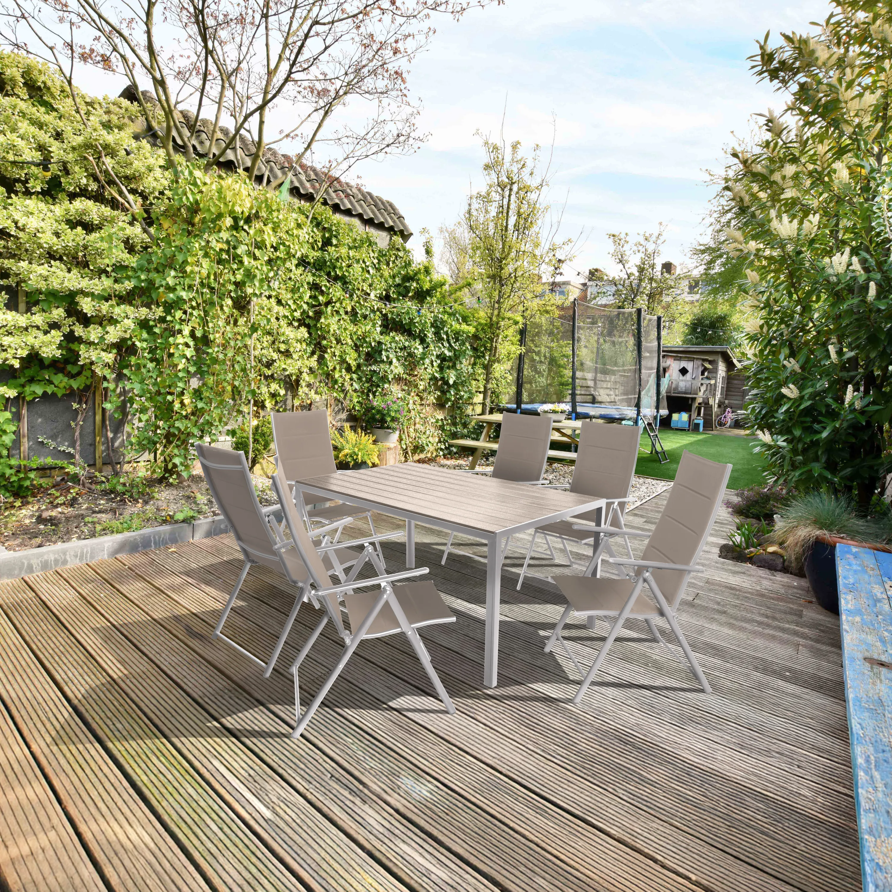 Zestaw Mebli Luxury stół 150x90cm + 6 składanych krzeseł beżowo-srebrny - DLG_92092