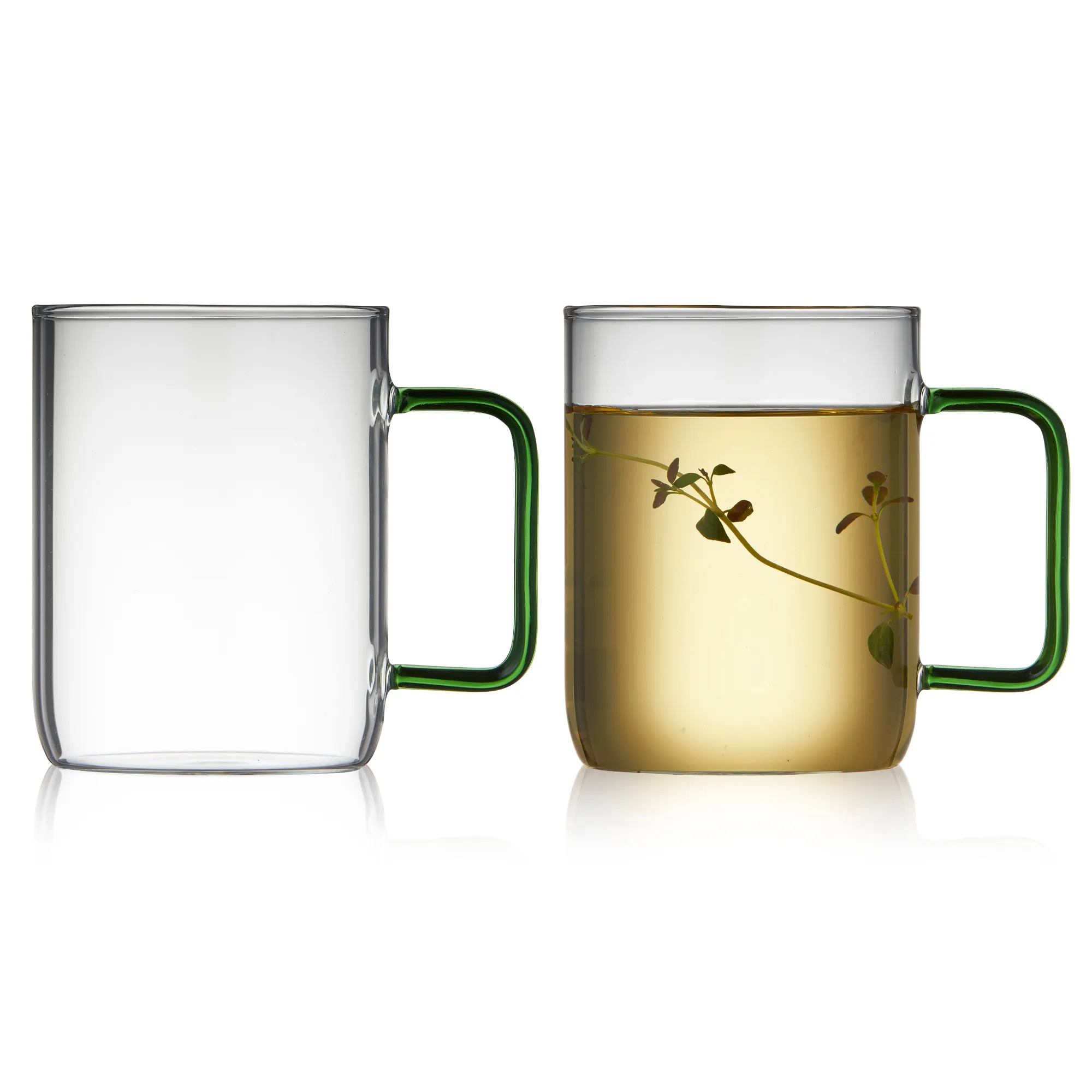 szklanki, kufel, zielone szkło, metalowy uchwyt, kwiatowy wzór