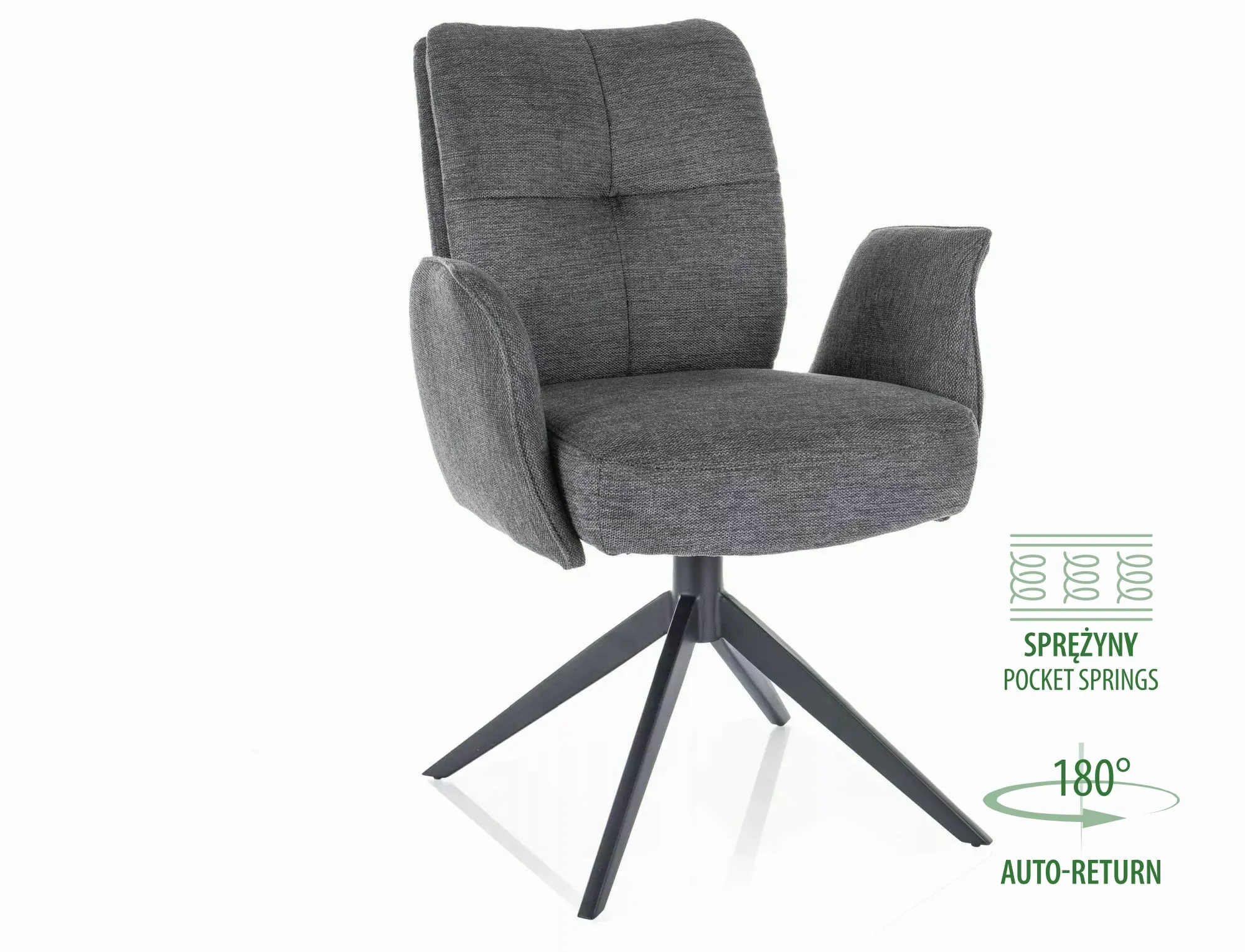 Krzesło obrotowe z podłokietnikami WING Brego 18 ciemnoszary czarny stelaż Signal