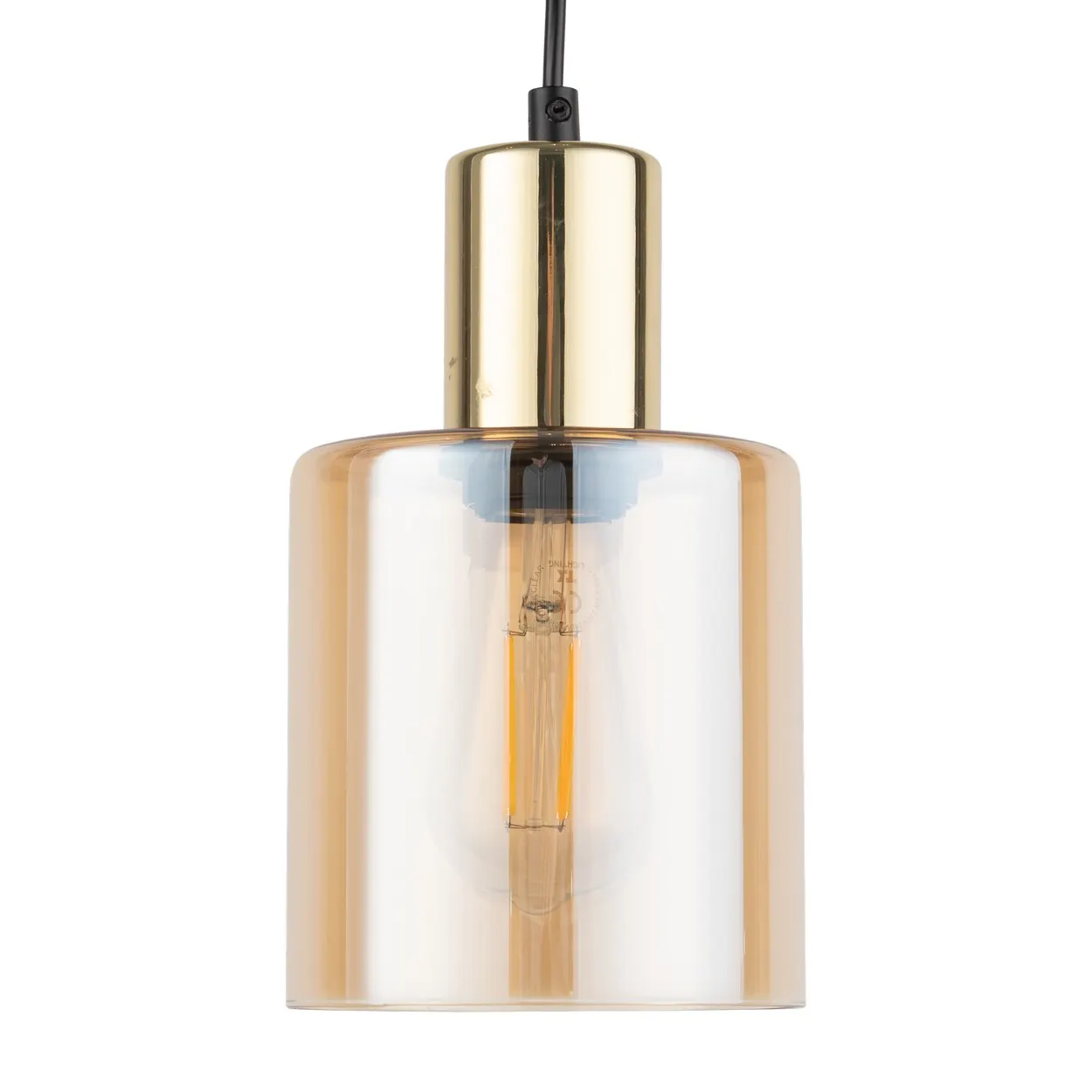 Lampa wisząca SIERRA czarna złota z bursztynowym szklanym kloszem 110x12cm - TK_6665