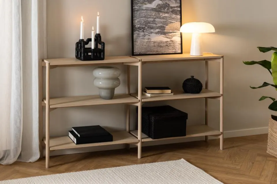 Regał niski NORTH fornir dębowy bielony, olejowany 169x30x89 - 0000099906