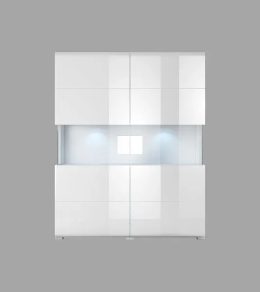 Komoda 2-drzwiowa szklana TOLEDO wysoka 122x152 biała połysk - 2498DW42