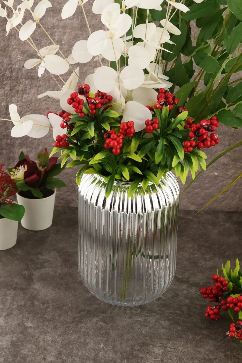 Wazon szklany cieniowany LINE D20K 10x10x20 cm chrom - ASI_329SBL1104