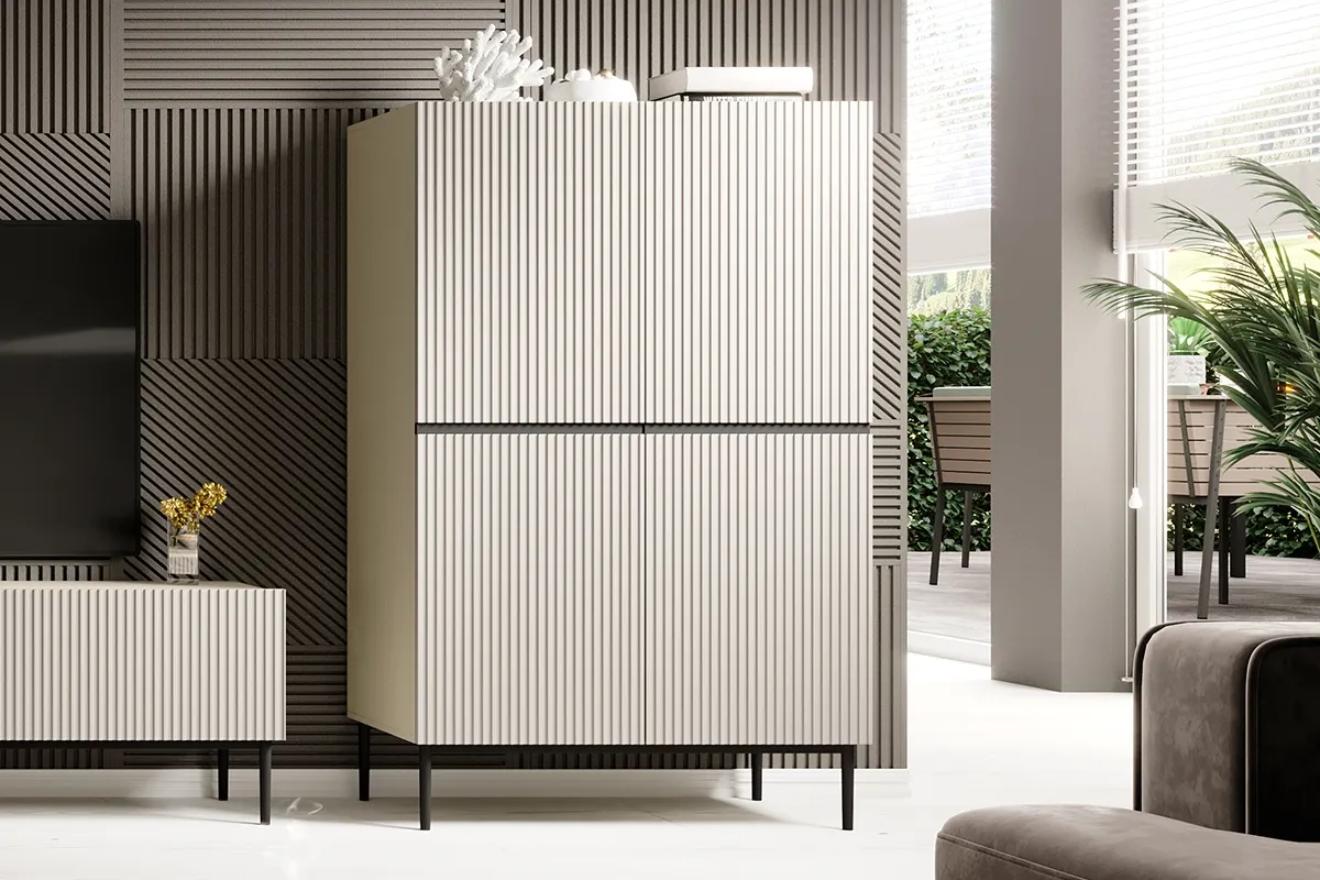 Komoda wysoka z 2 szufladami NICOLE 100 - kremowy - czarny stelaż - B_148915